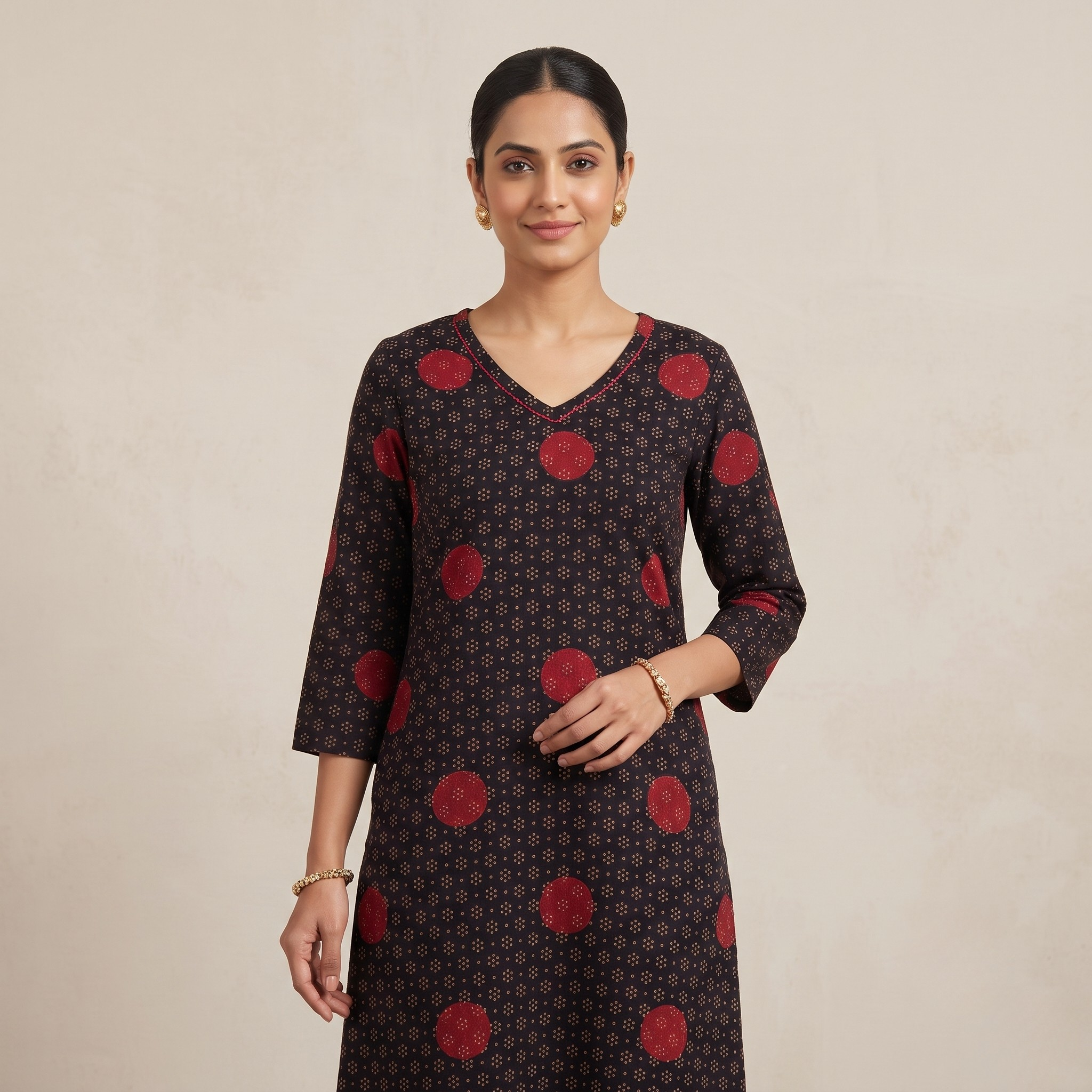 Elegant Black & Red Printed Cotton Kurti