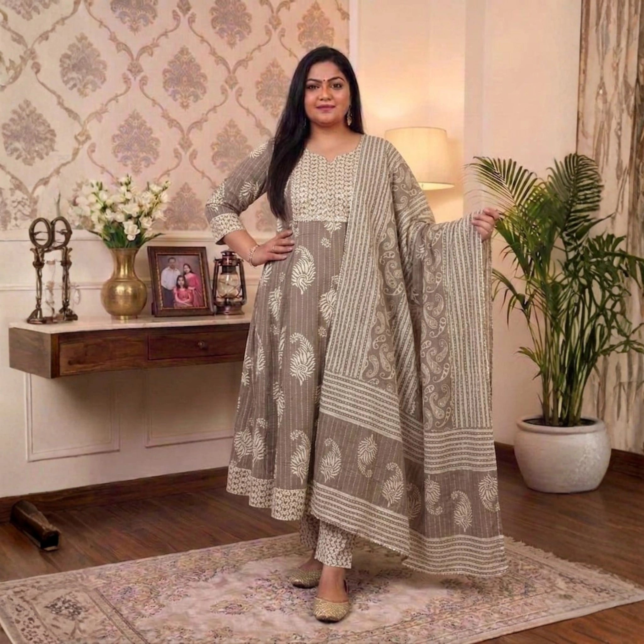 Elegant Floral Printed 3 Piece Dress Set