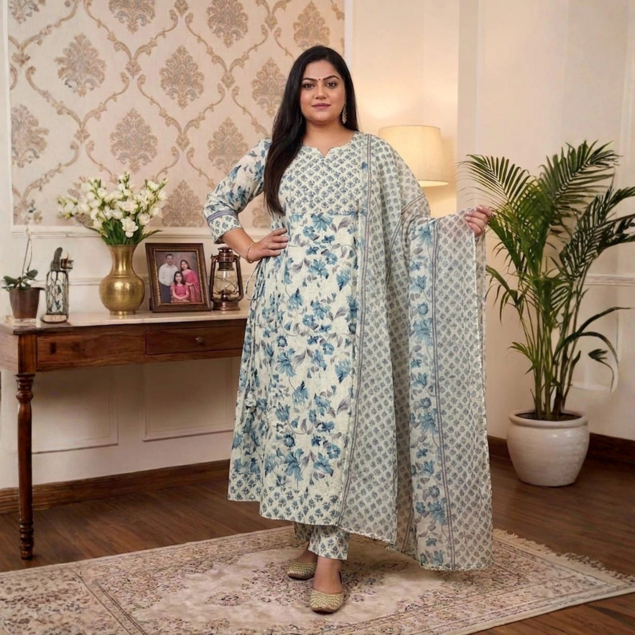 Elegant Floral Printed 3 Piece Dress Set
