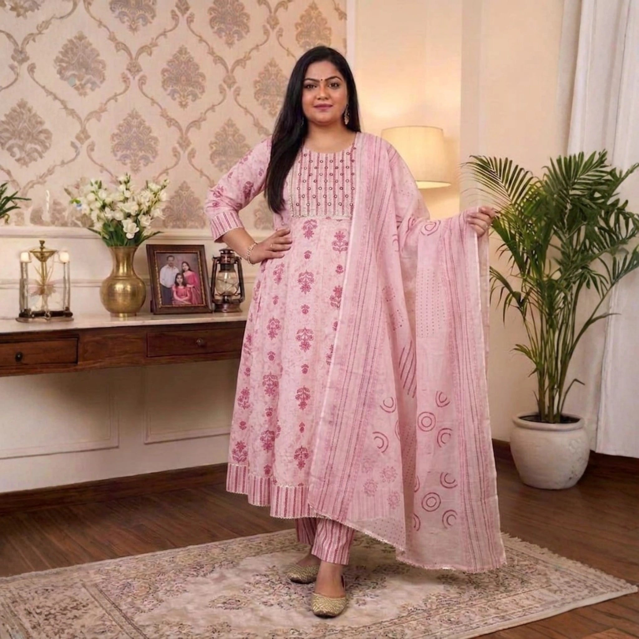Elegant Floral Printed 3 Piece Dress Set
