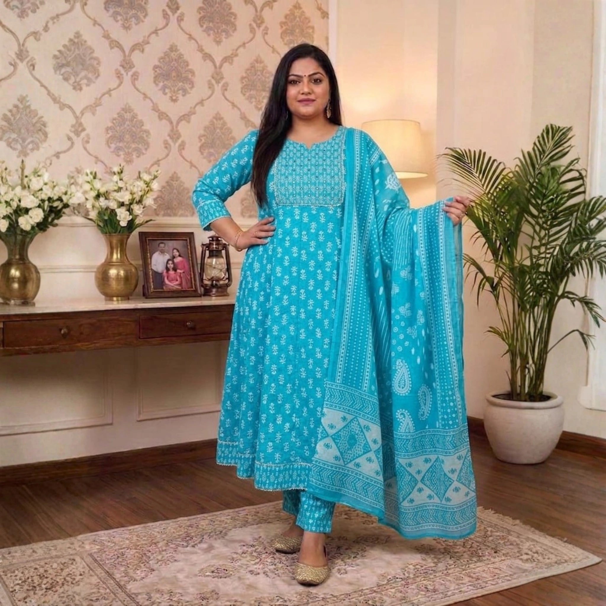 Elegant Floral Printed 3 Piece Dress Set