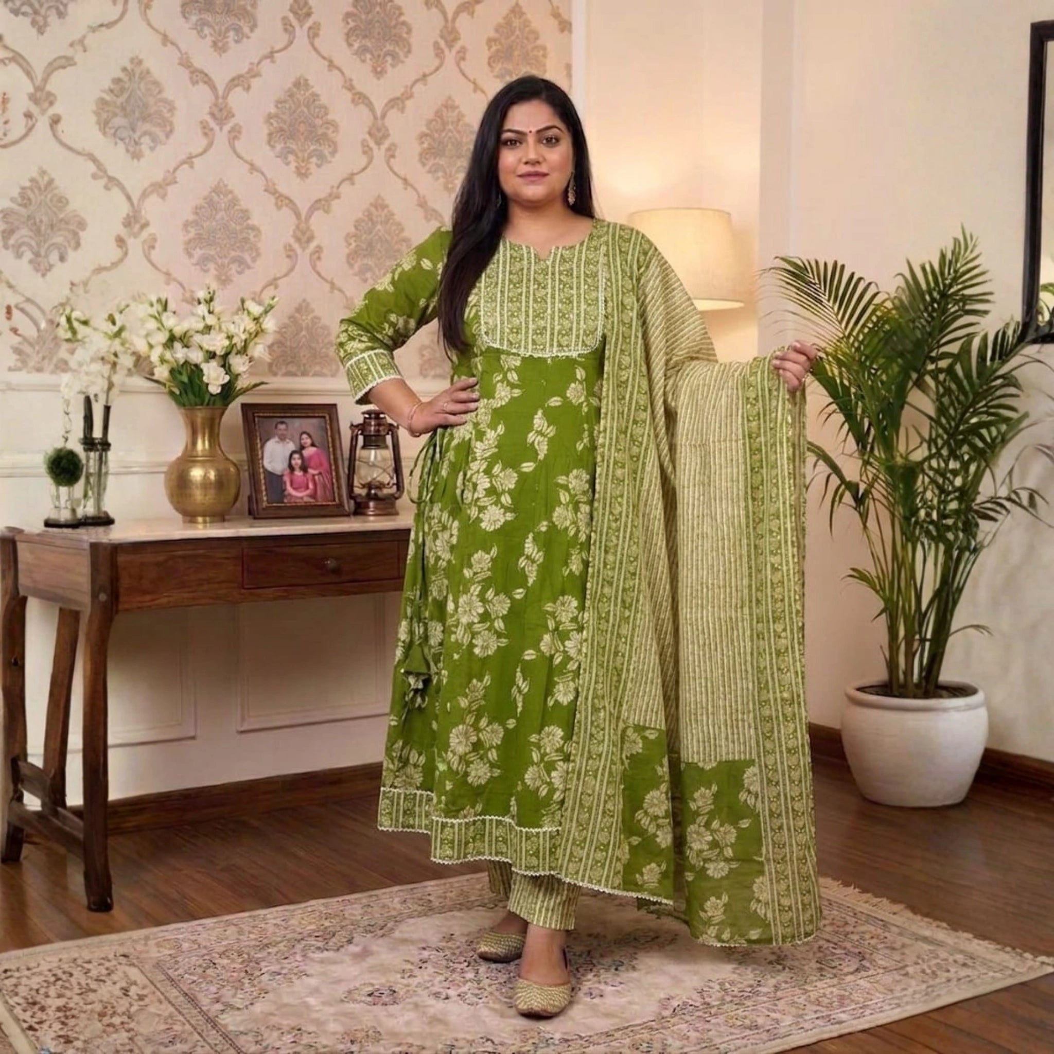 Elegant Floral Printed 3 Piece Dress Set