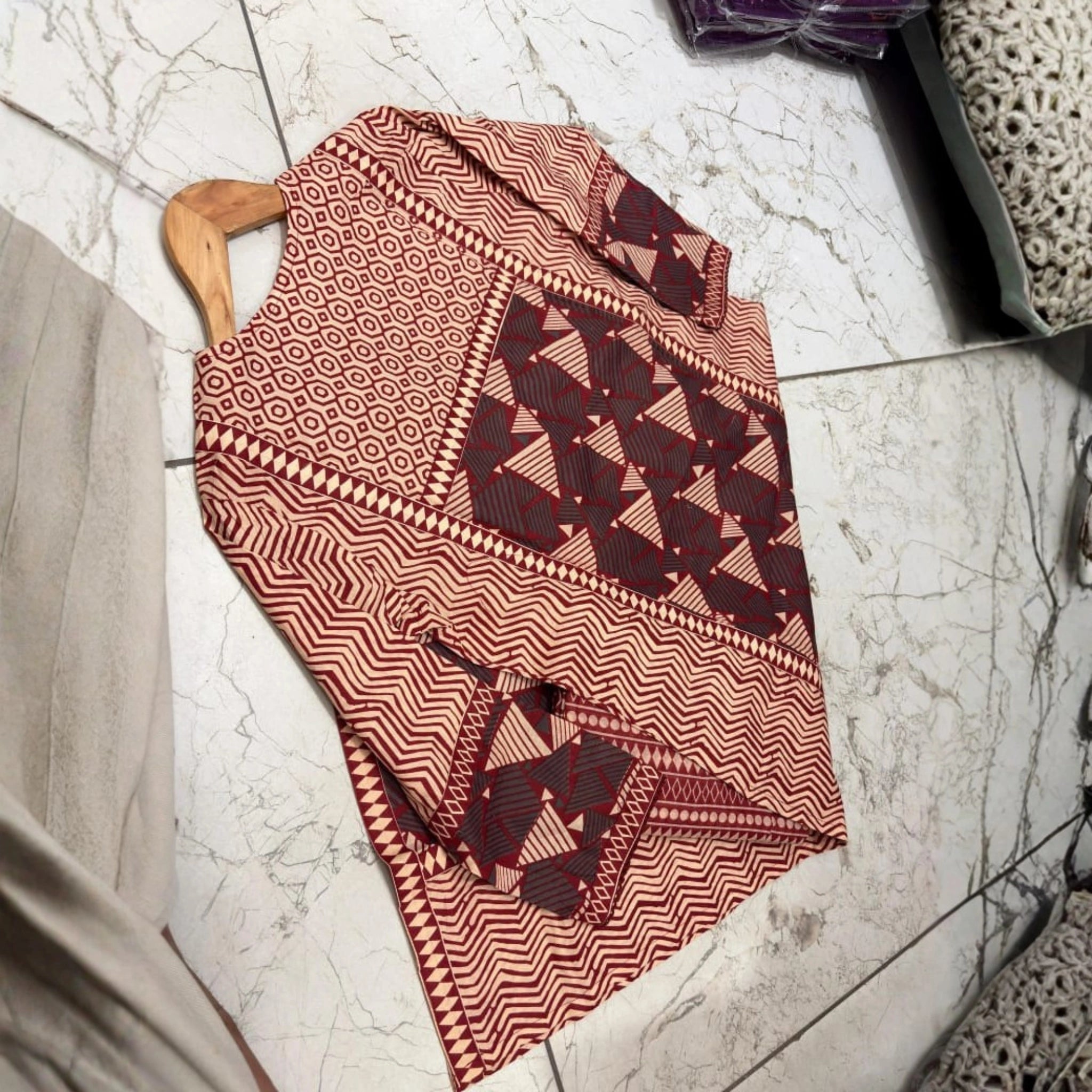 Royal Geometric Printed Kurti Pant & Dupatta Set