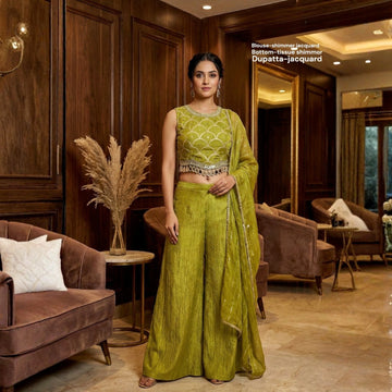Parrot Green Silk Palazzo Set
