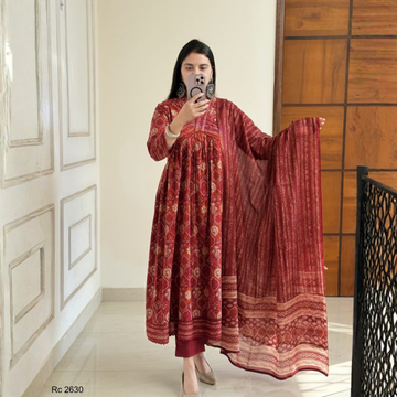 Maroon Printed Anarkali Kurta Dupatta Set