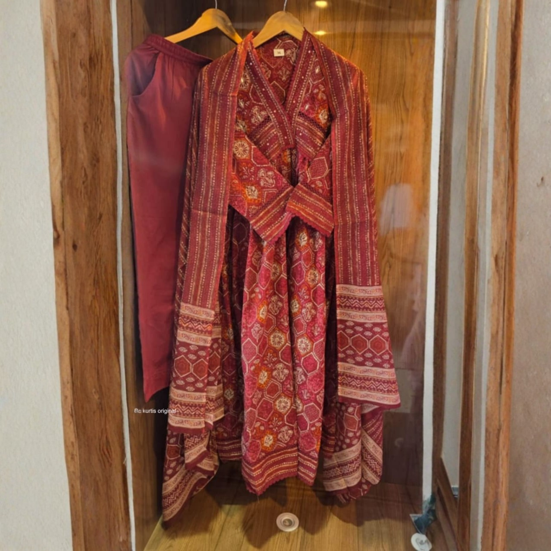 Maroon Printed Anarkali Kurta Dupatta Set