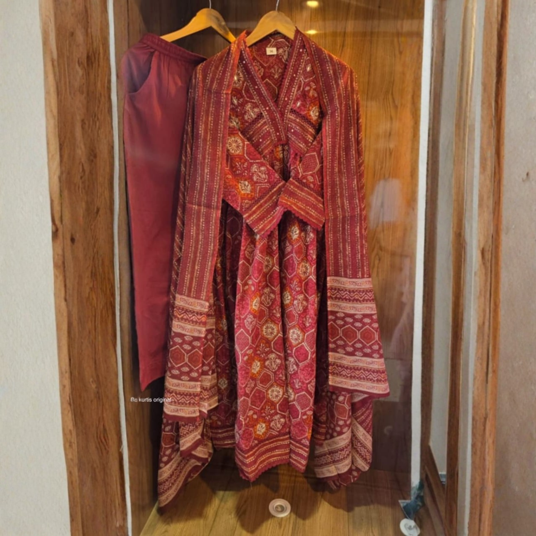 Maroon Printed Anarkali Kurta Dupatta Set