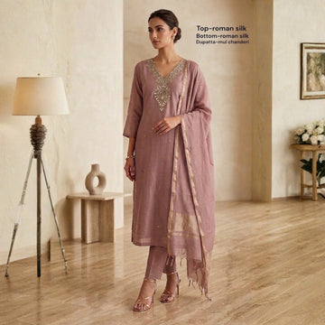 Lavender Roman Silk Kurta Set