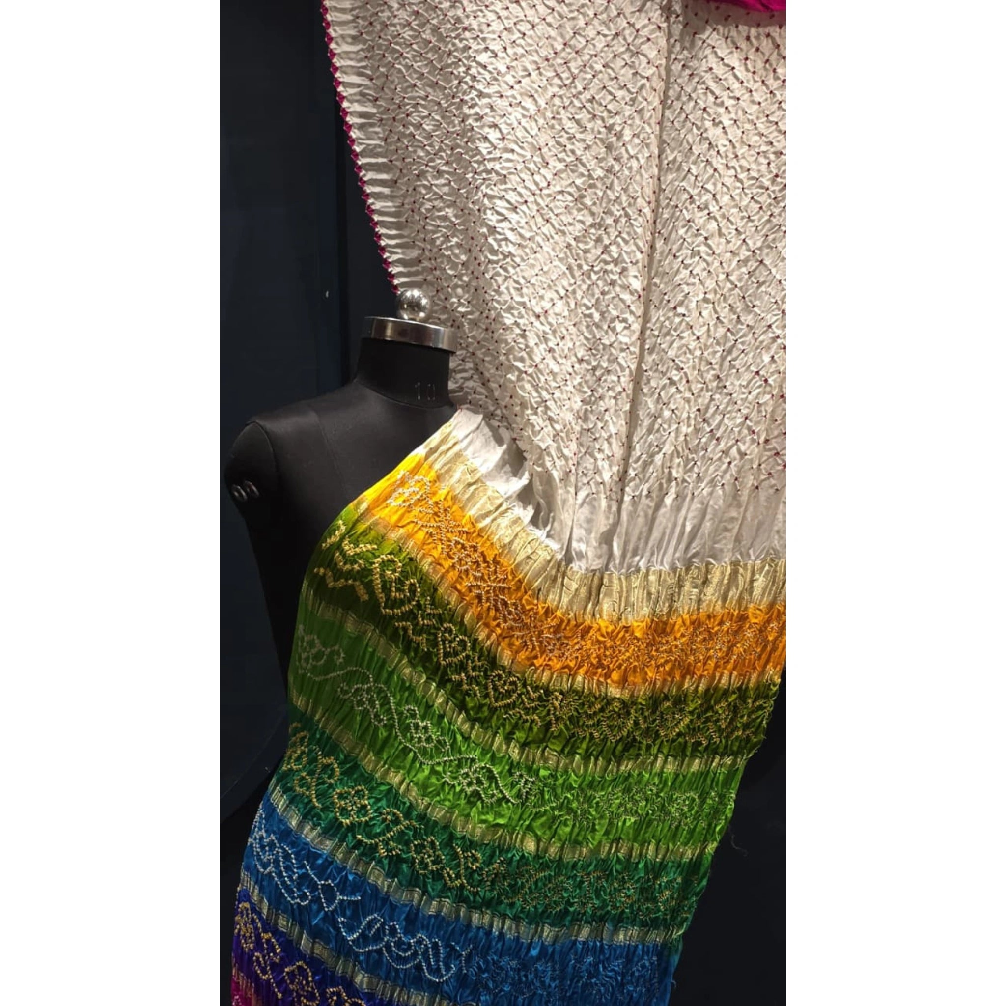 Pure Gaji Silk Bandhej Saree with 10 Patta Multicolor Pallu