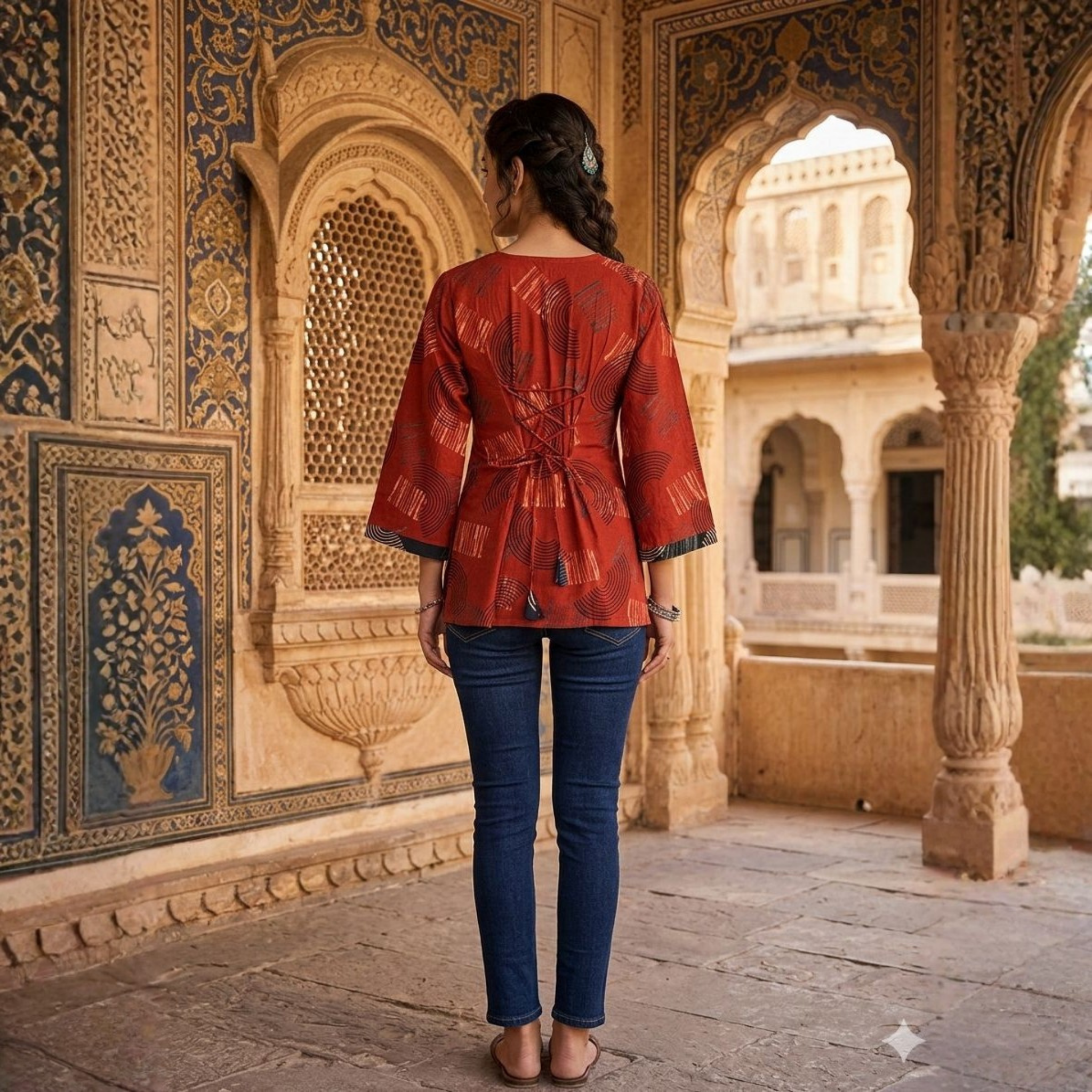 Ajrakh Handblock Cotton Short Top