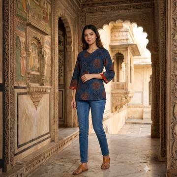 Ajrakh Handblock Cotton Short Top