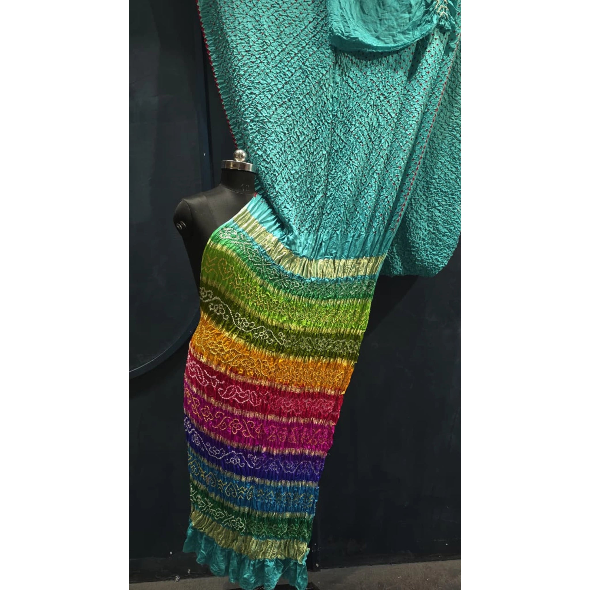 Pure Gaji Silk Bandhej Saree with 10 Patta Multicolor Pallu