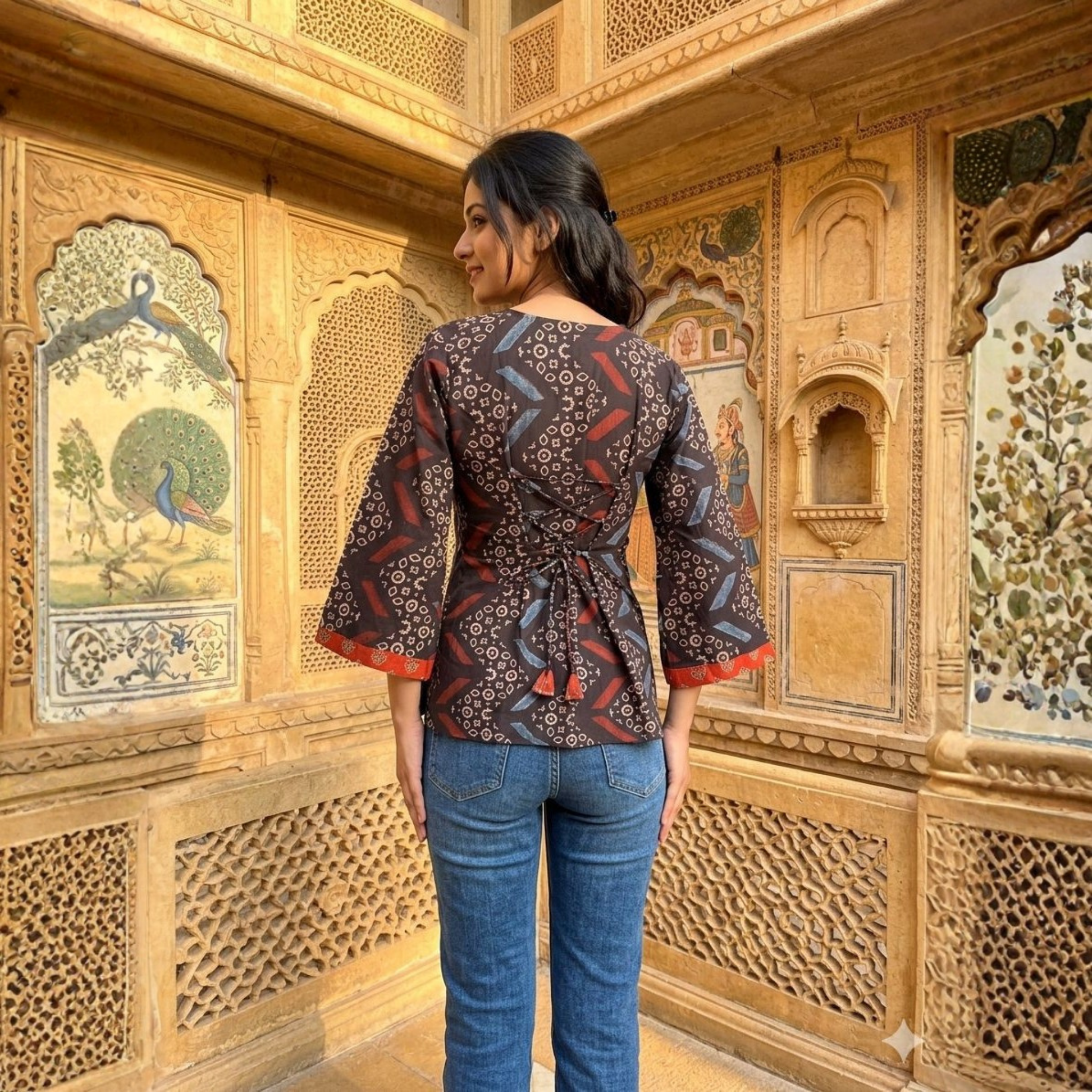 Ajrakh Handblock Cotton Short Top