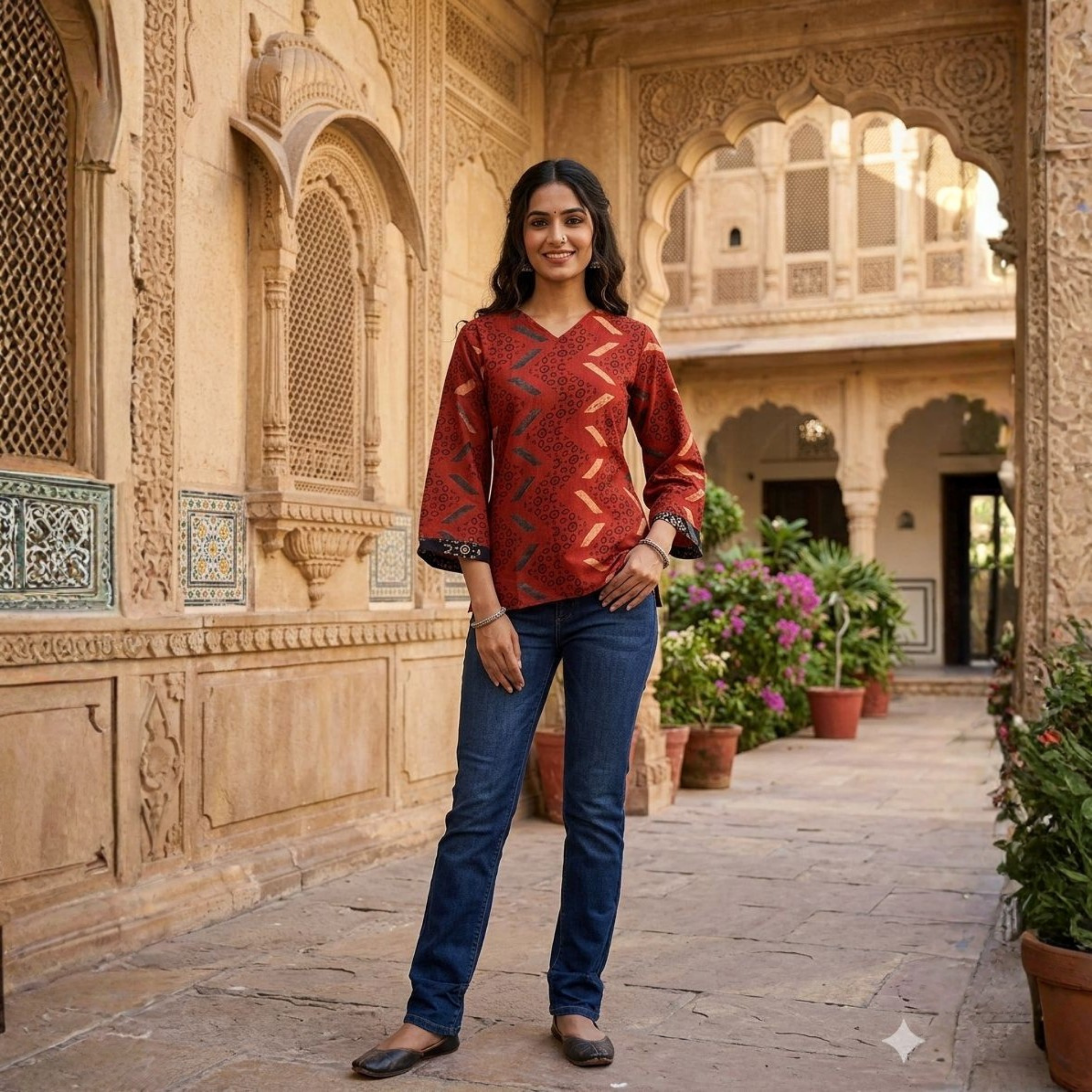 Ajrakh Handblock Cotton Short Top