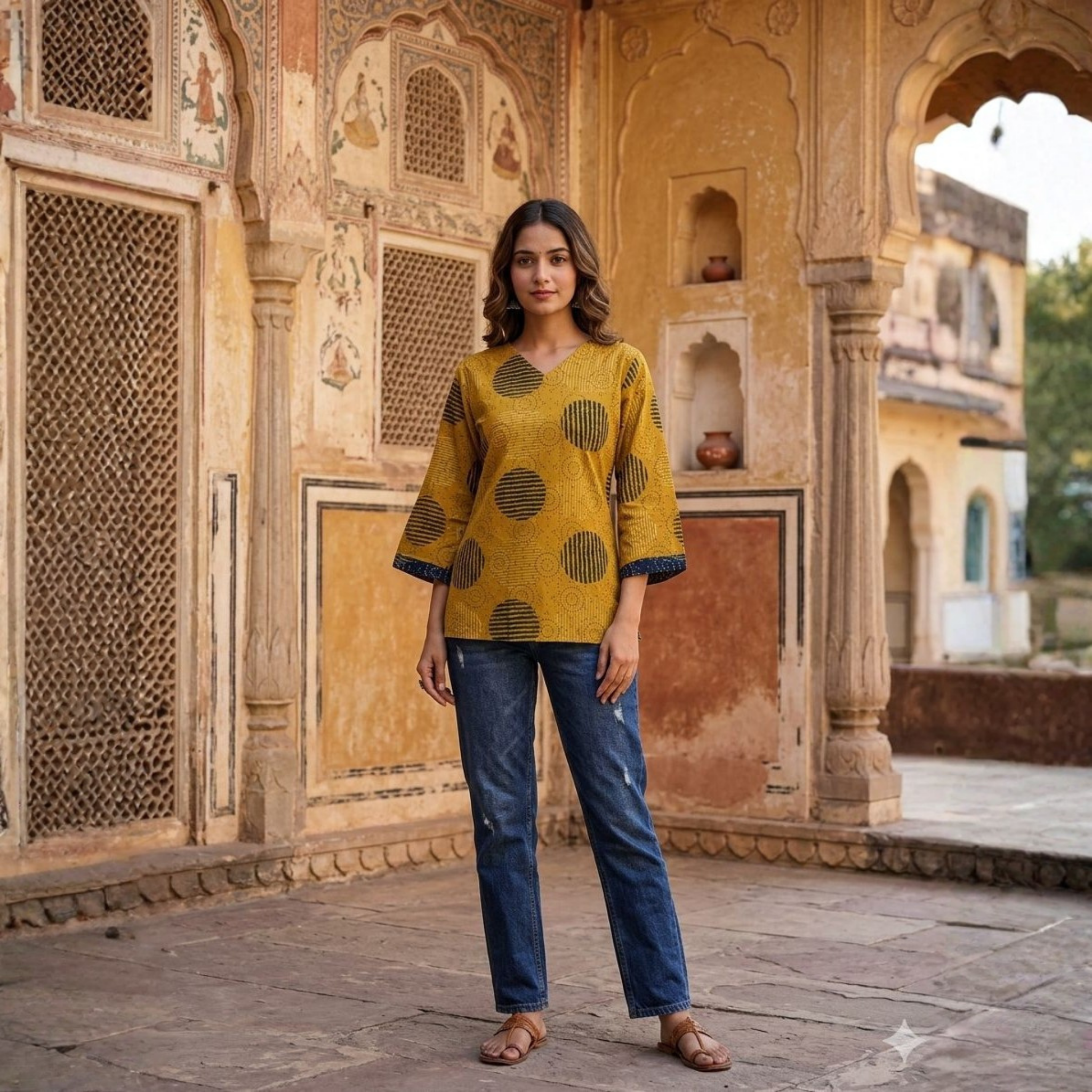 Ajrakh Handblock Cotton Short Top