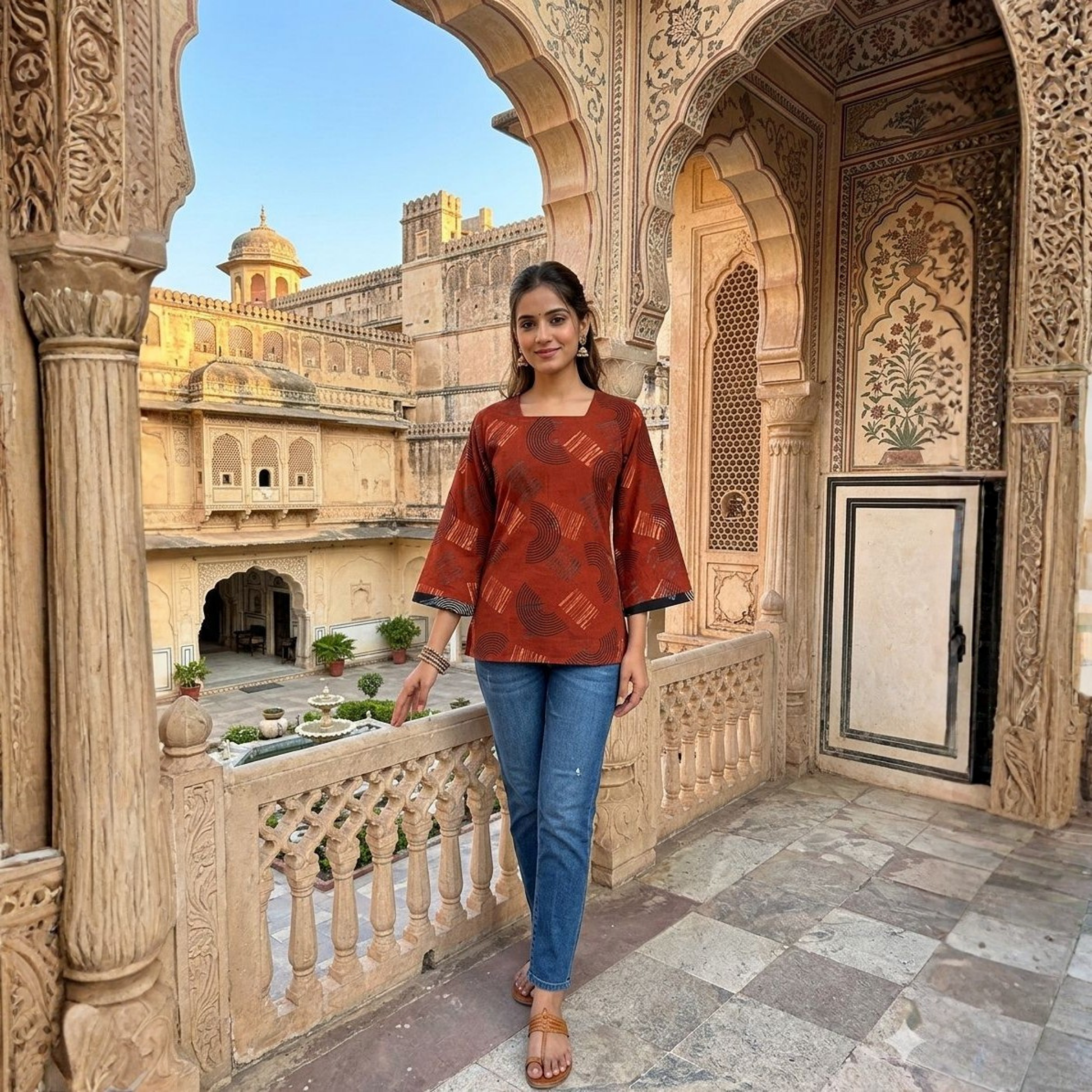 Ajrakh Handblock Cotton Short Top