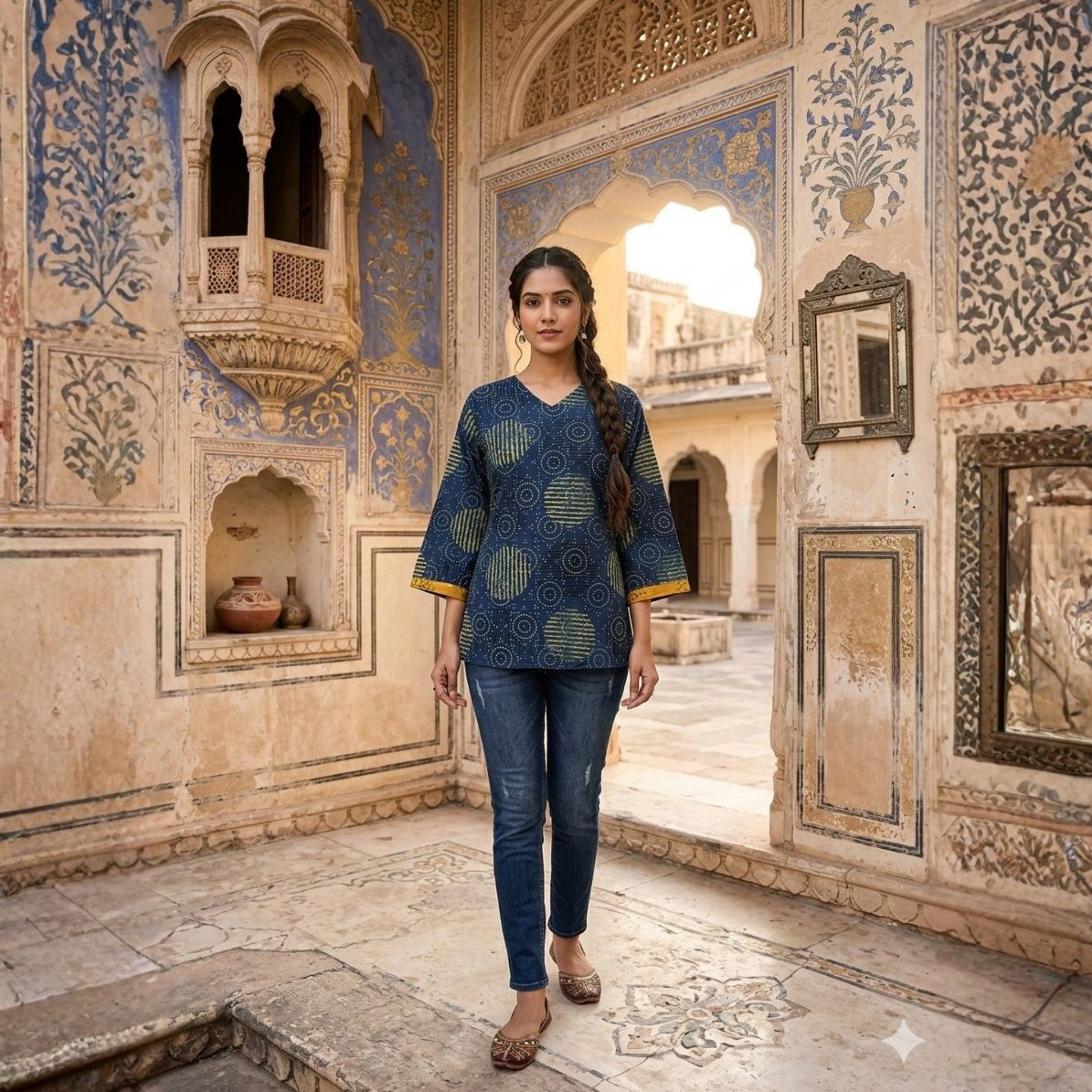 Ajrakh Handblock Cotton Short Top