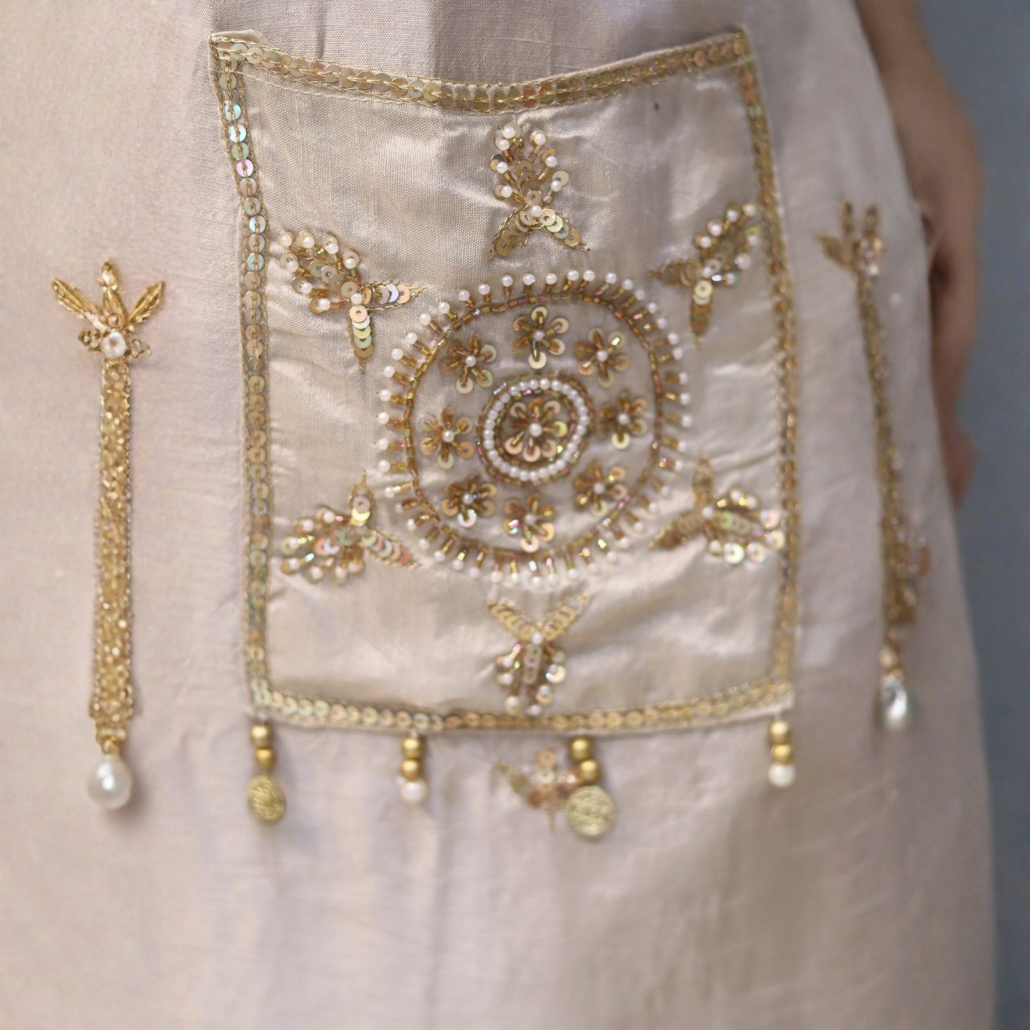 Pure Dola Silk Heavy Hand Work Kurti Set with Fancy Dupatta and Pant