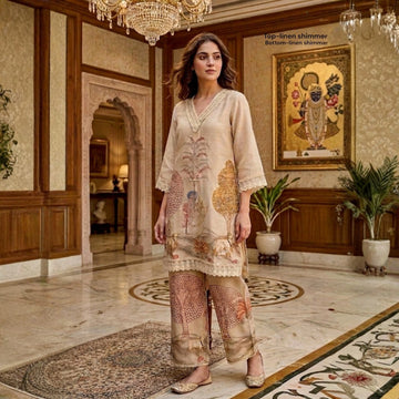 Off White Linen Shimmer Indo Western Set