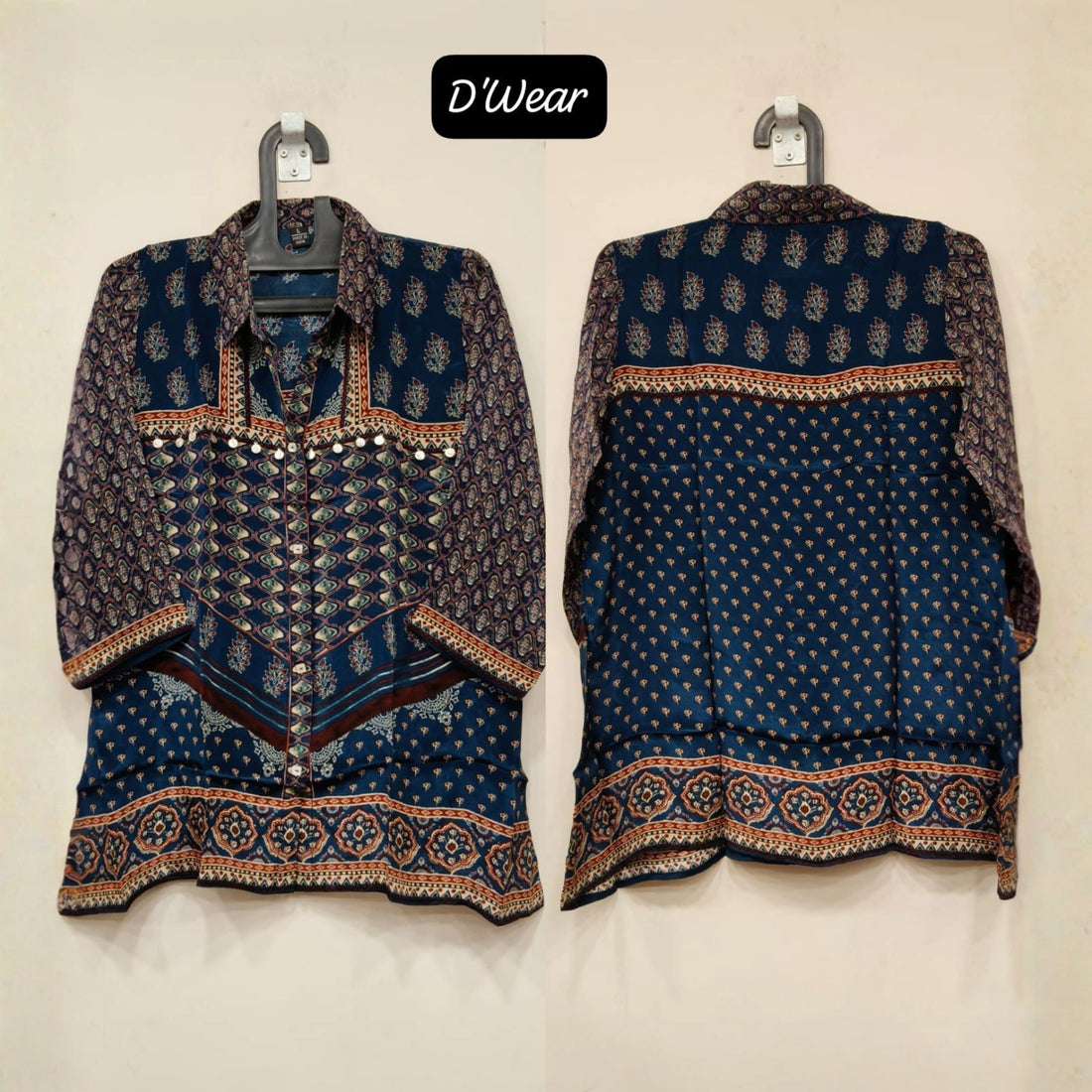 Navy Blue Premium Crepe Printed Shirt
