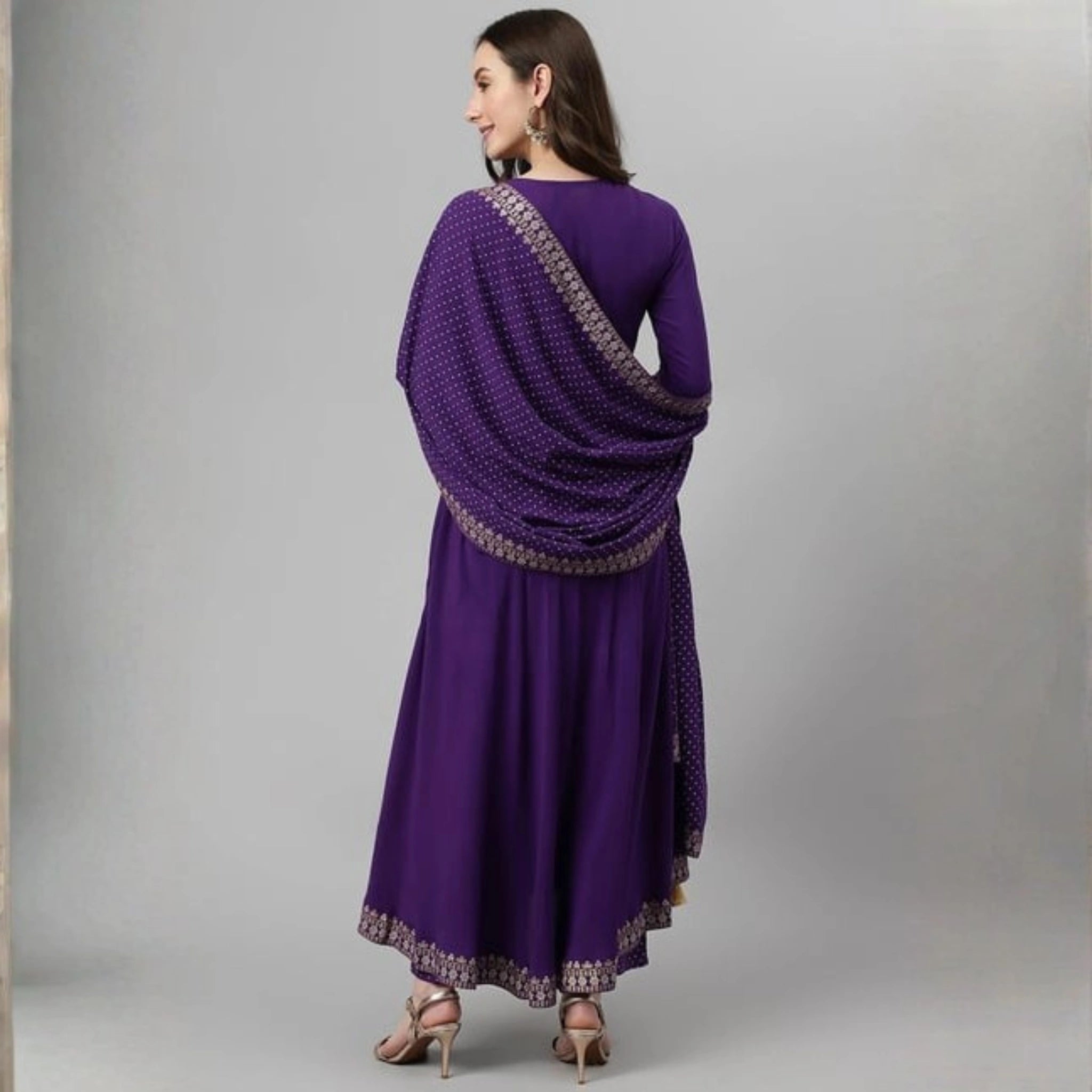 Royal Purple Embroidered Anarkali Suit Set