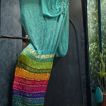 Pure Gaji Silk Bandhej Saree with 10 Patta Multicolor Pallu