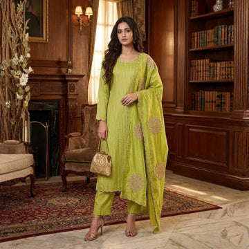 Premium Silk Embroidered Suit Set with Designer Dupatta