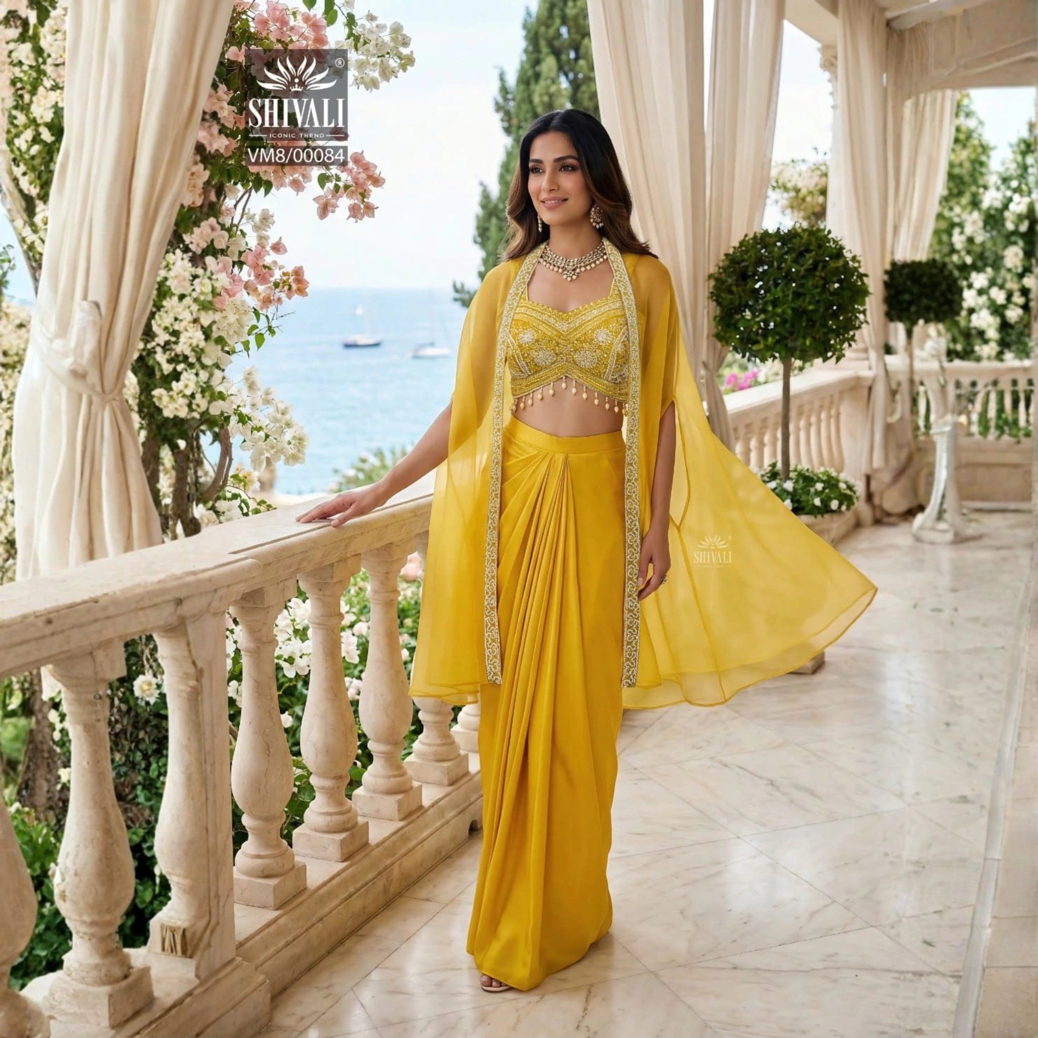 Haldi Yellow Silk Indo Western Set