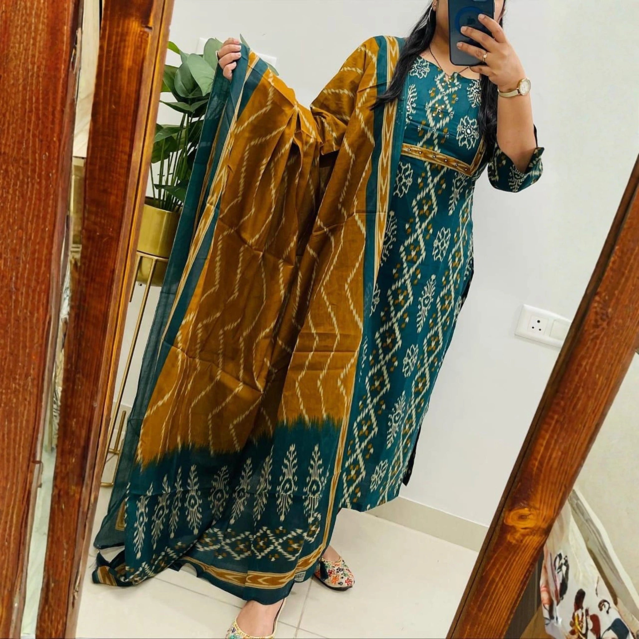 Elegant Cotton Ikat Kurta Set
