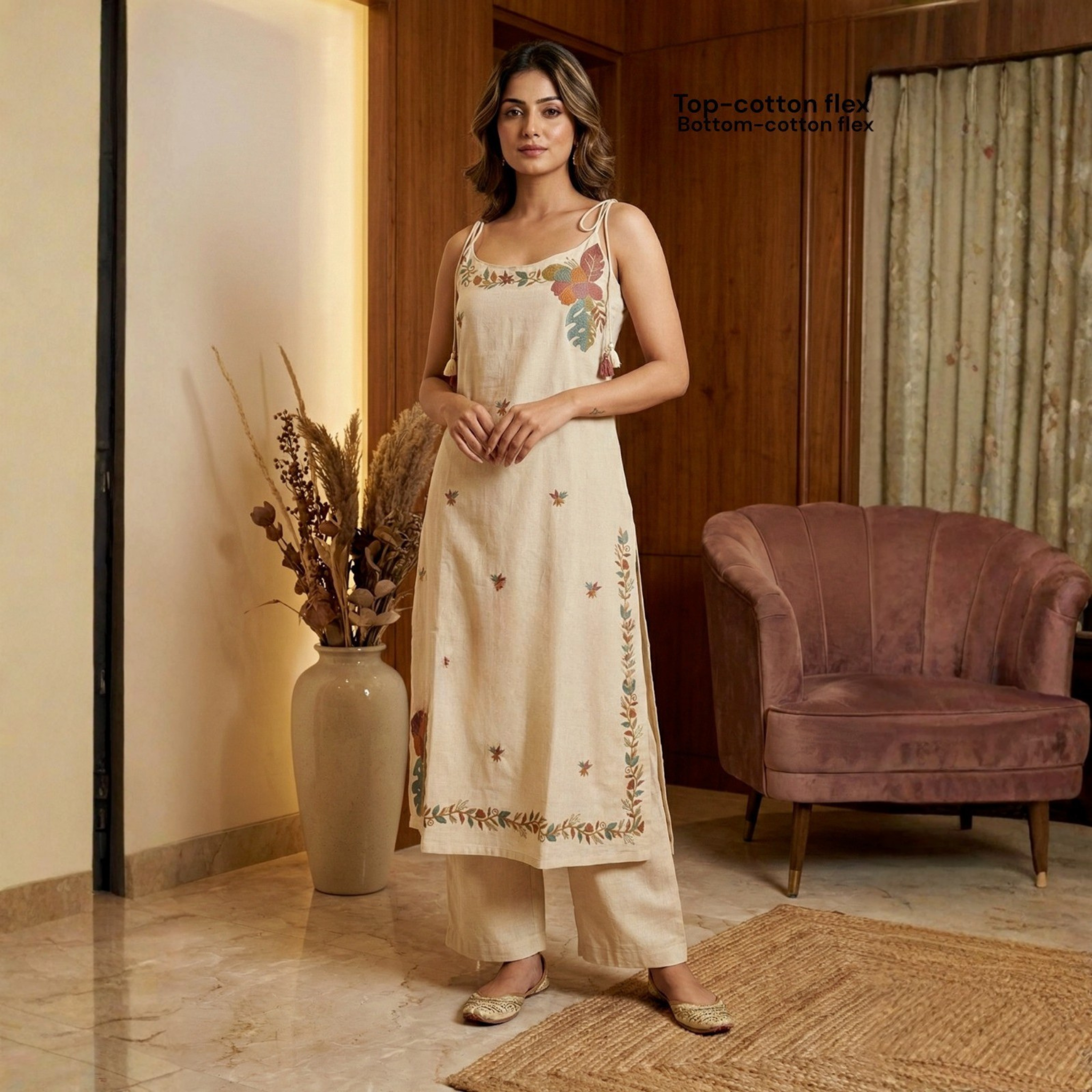 Khadi Cotton Embroidered Kurta Pant Set