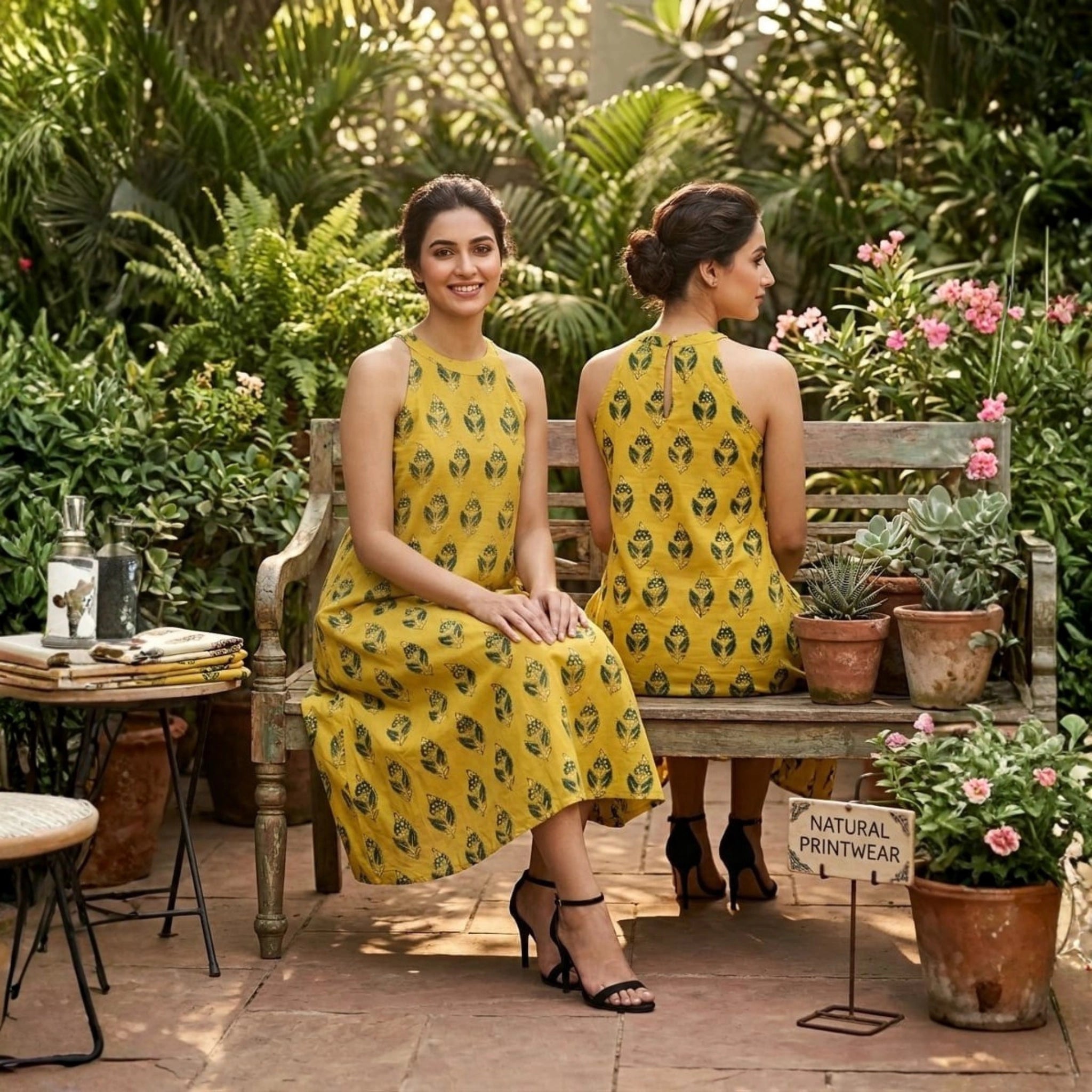Cotton Ajrakh Natural Dyed Halter-Neck Dress