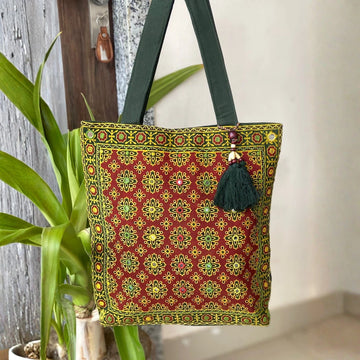 Heritage Ajrakh Embroidered Handbag