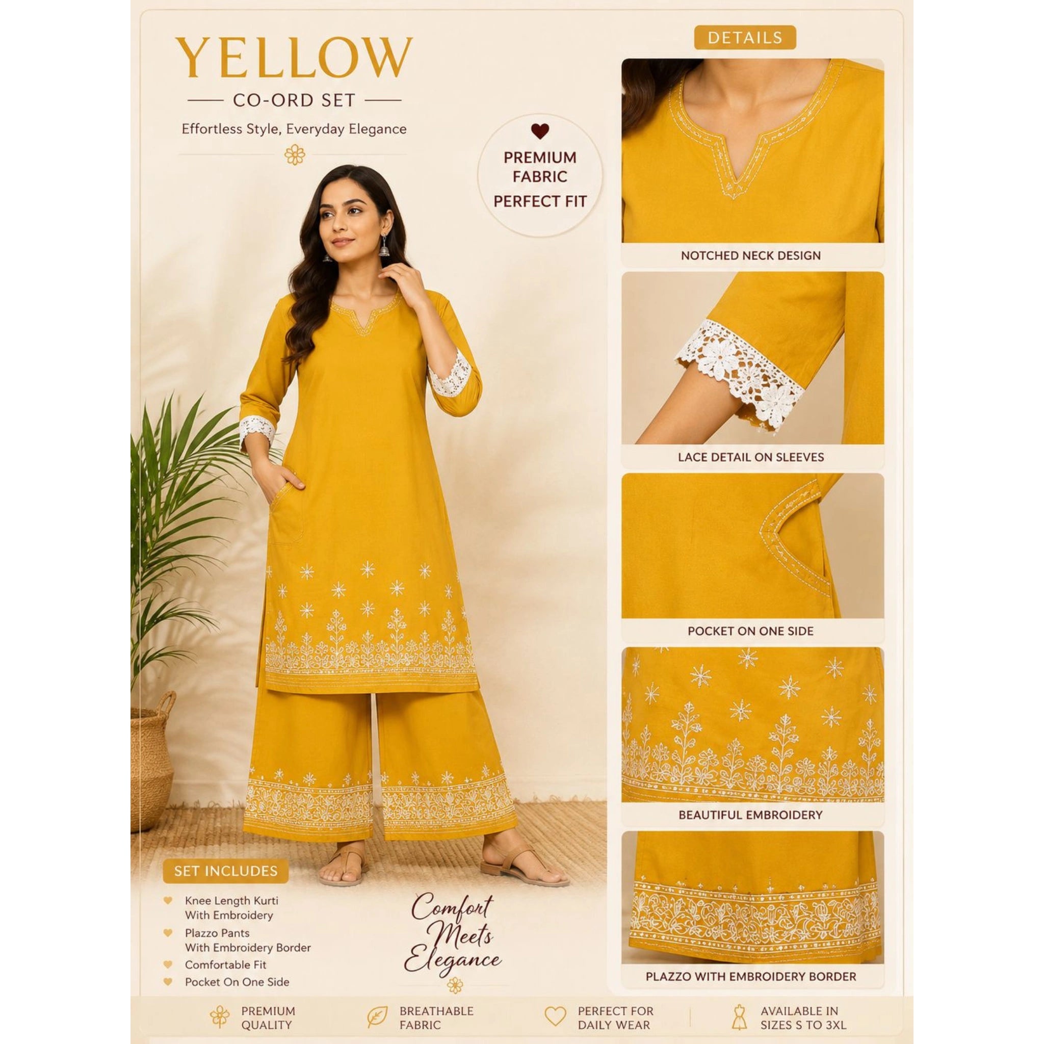 Sunshine Elegance Embroidered Co-Ord Set
