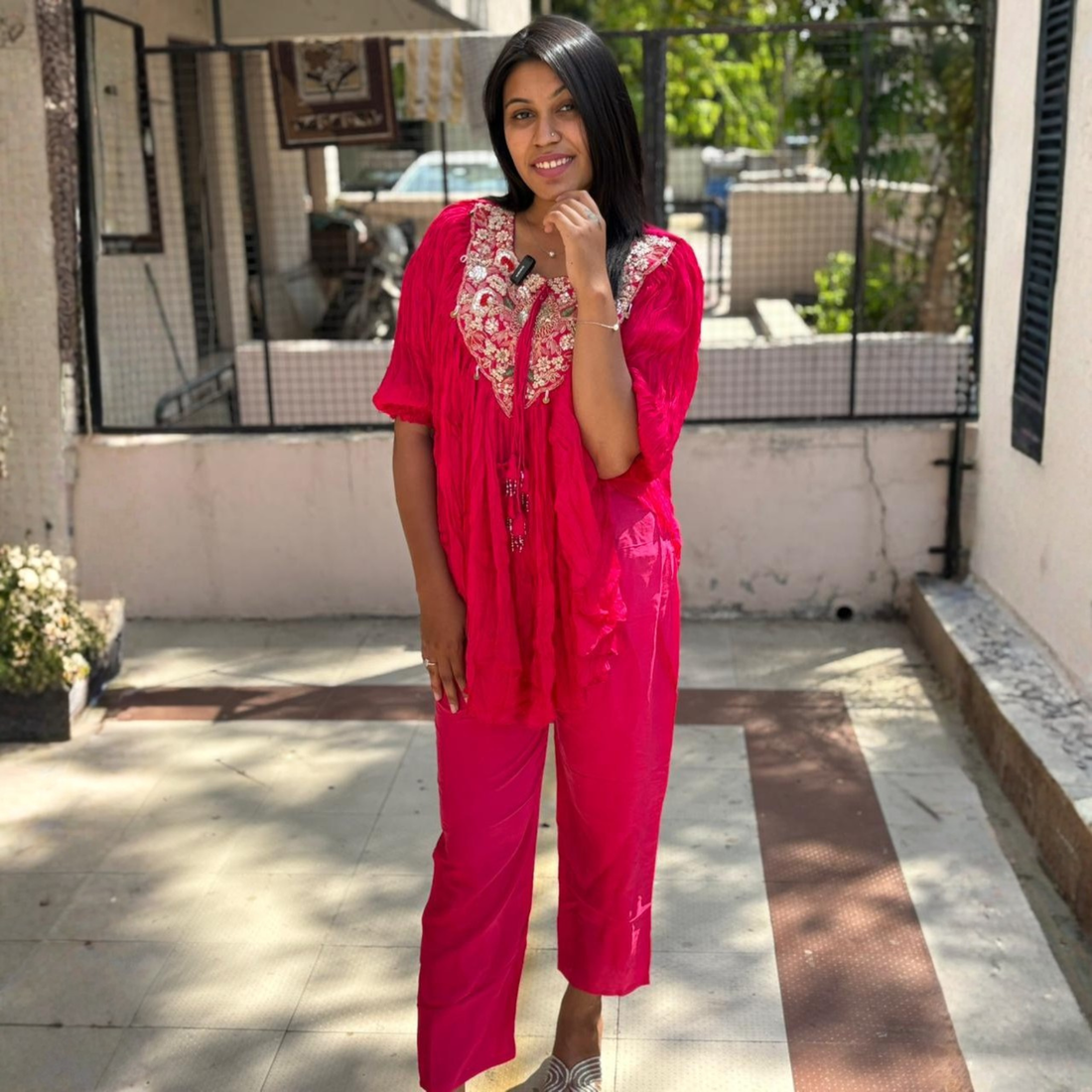 Stylish Pink Embroidered Co-ord Set