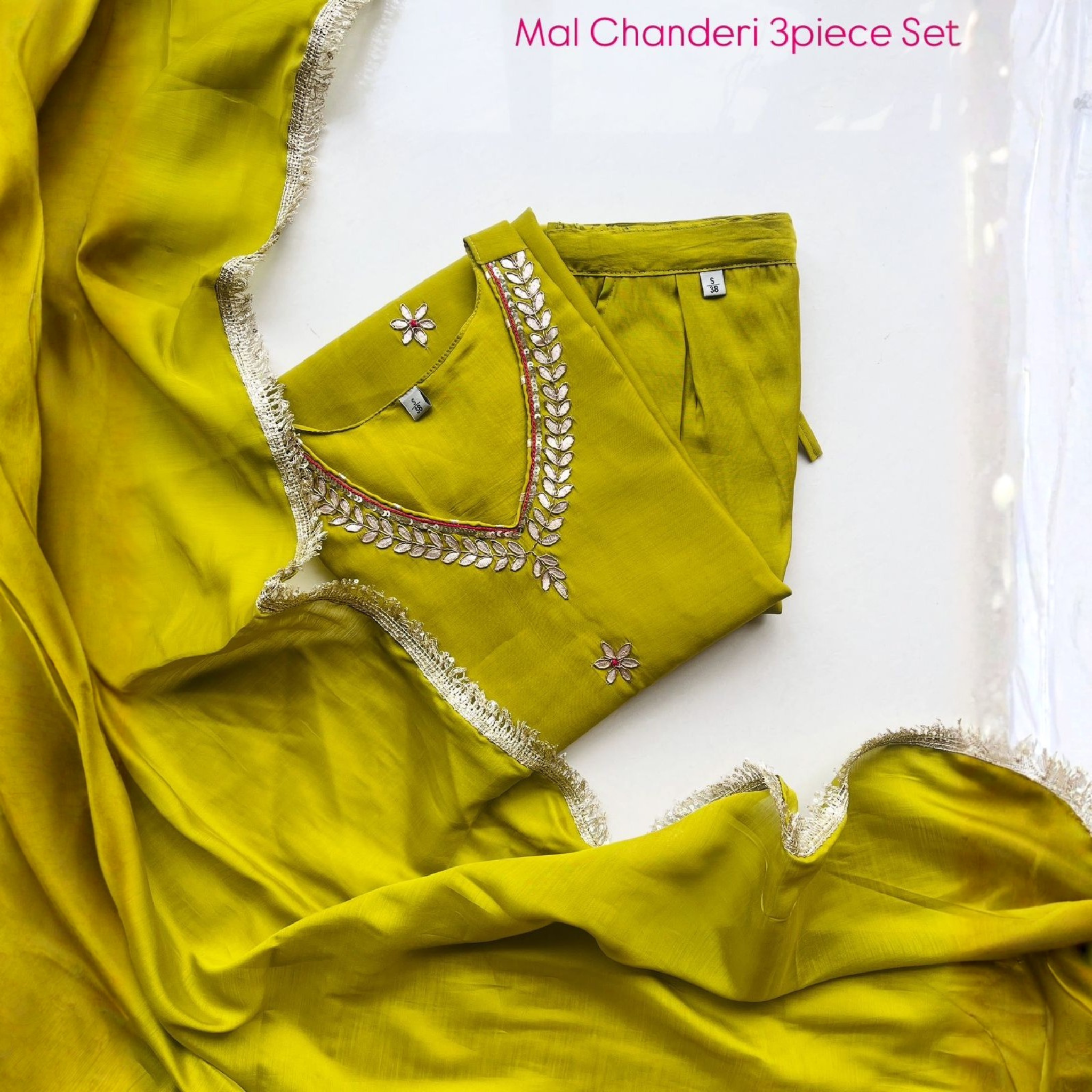 Mul Chanderi Embroidered Suit Set with Dupatta