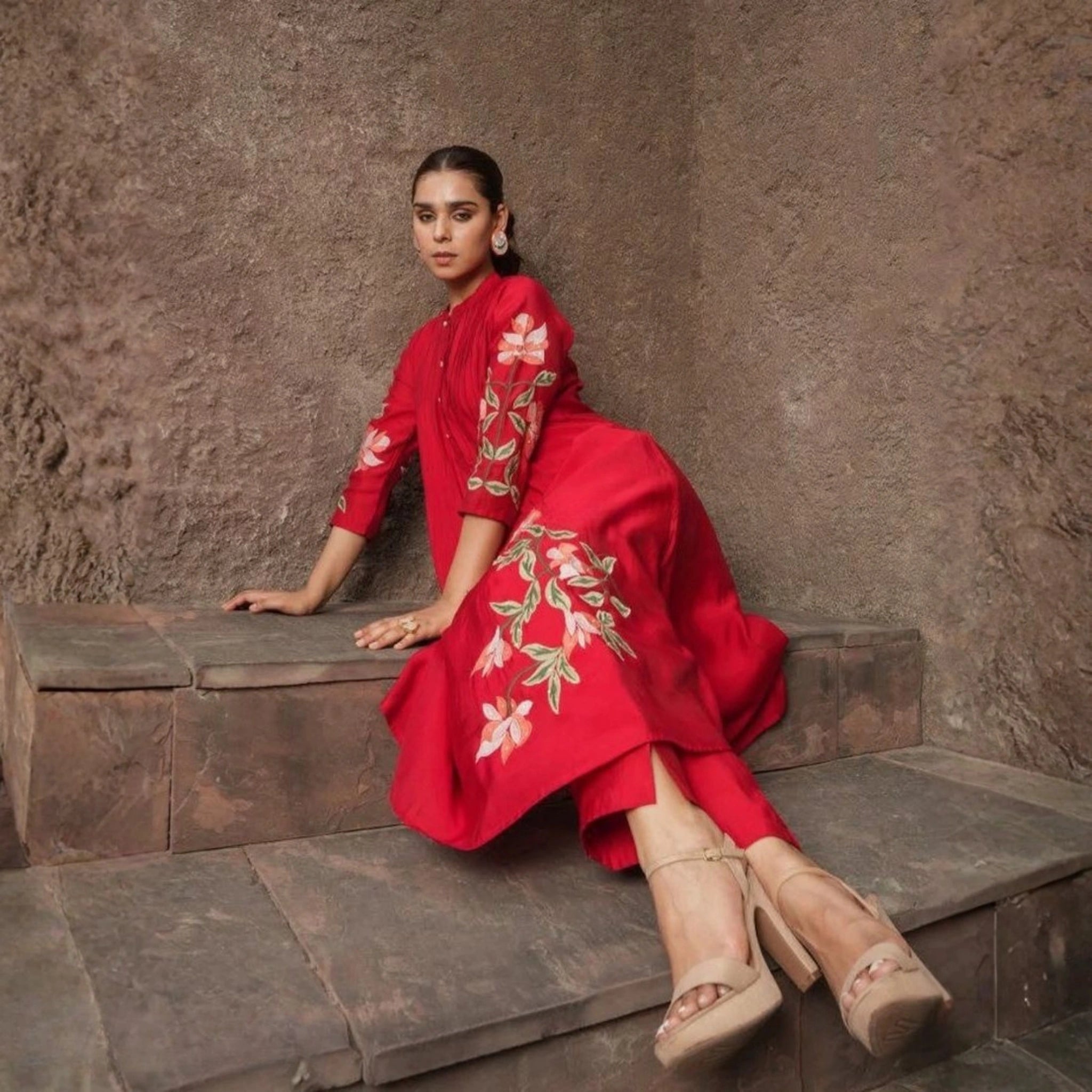 Ruby Bloom Pintuck Rayon Kurta Set