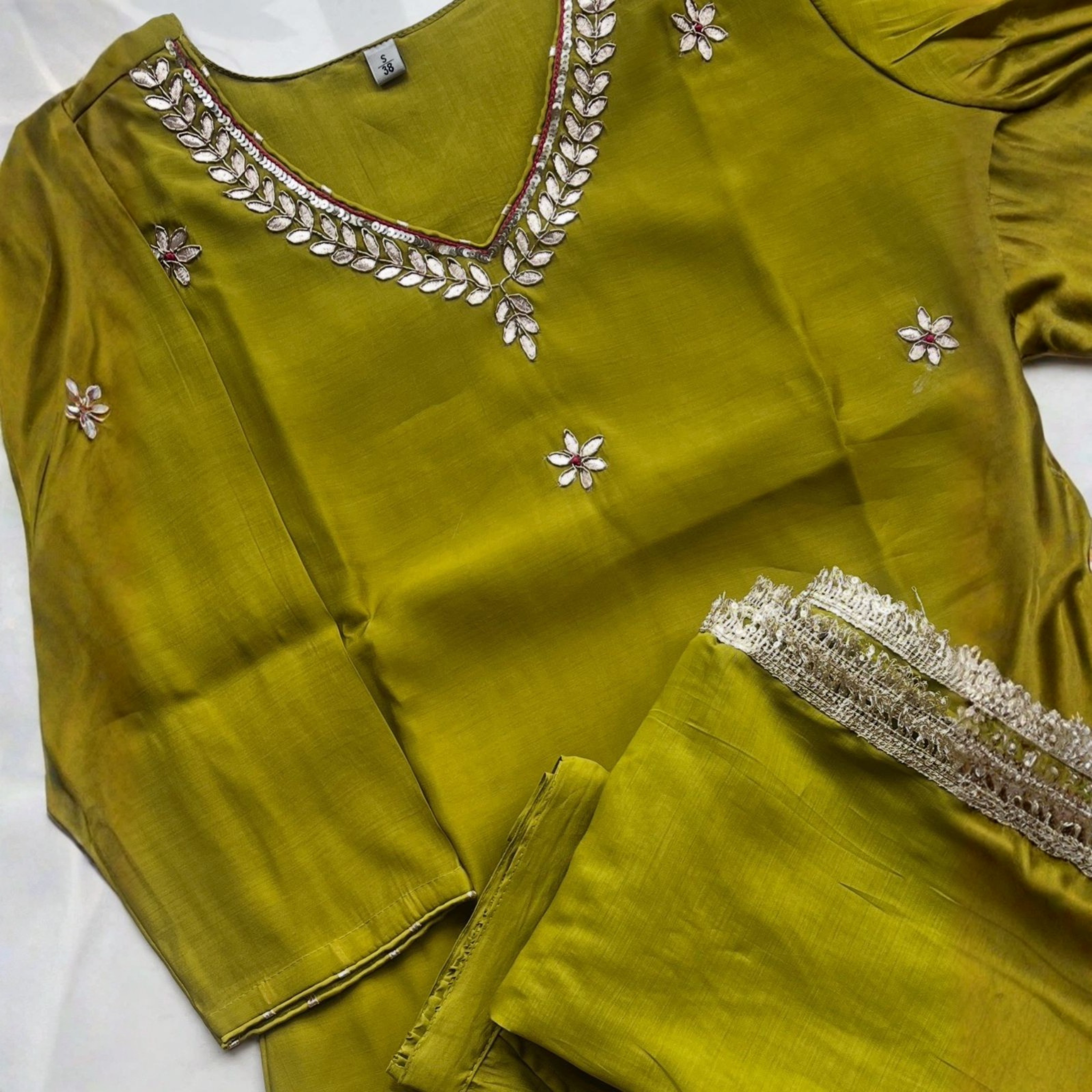 Mul Chanderi Embroidered Suit Set with Dupatta