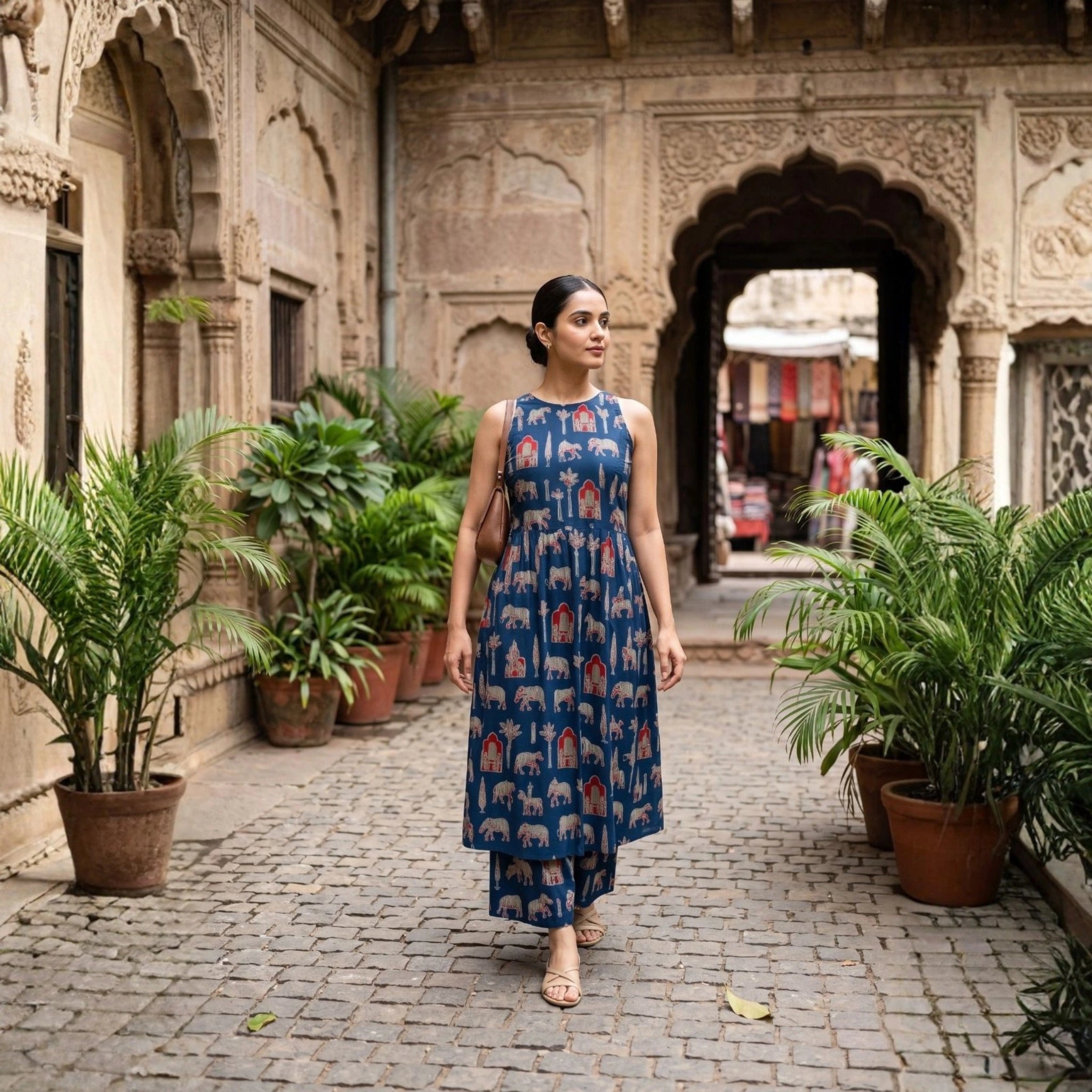 Pure Cotton Printed Sleeveless A-Line Co-ord Set