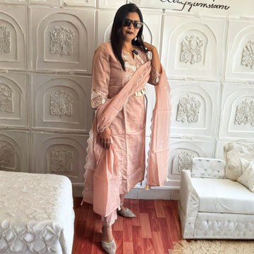 Peach Blossom Mul Chanderi Suit Set