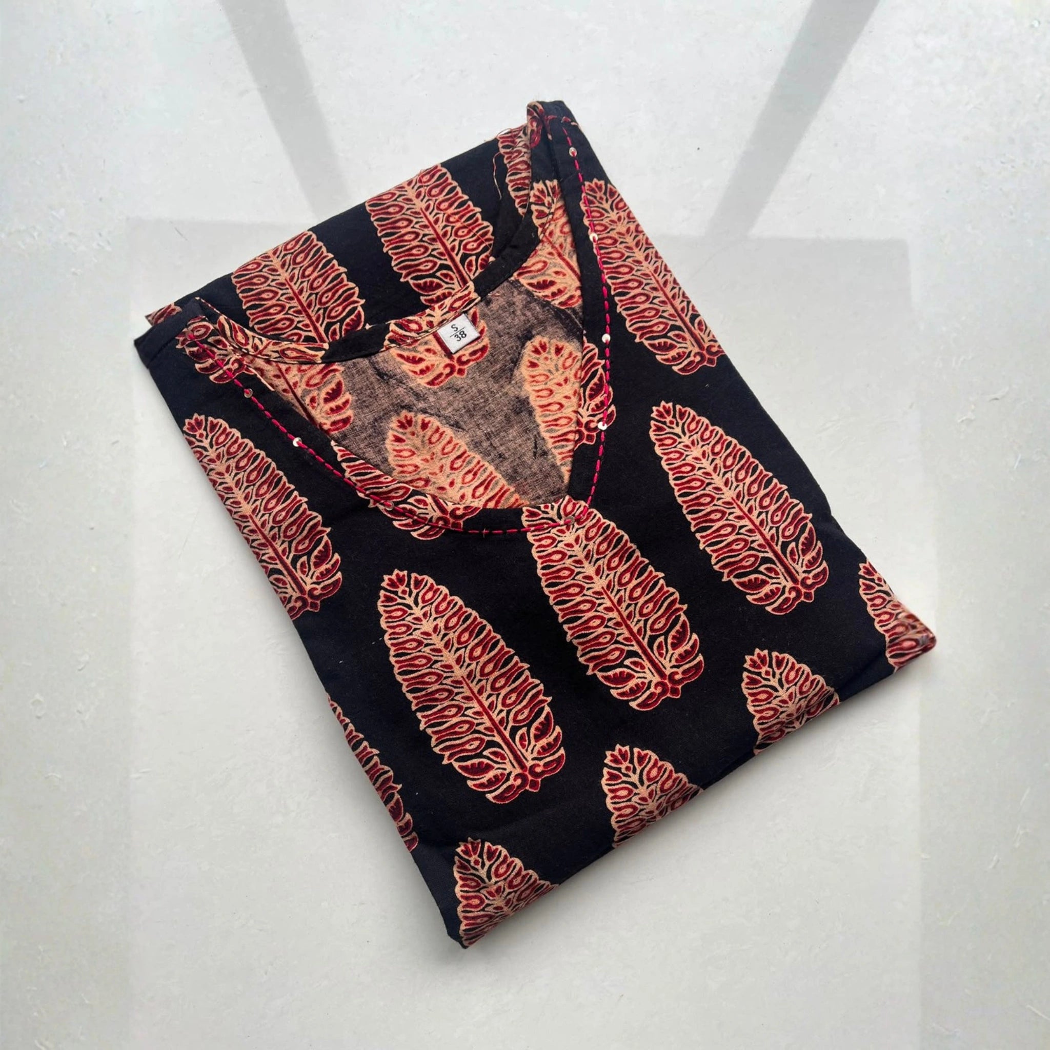 Elegant Black & Red Printed Cotton Kurti
