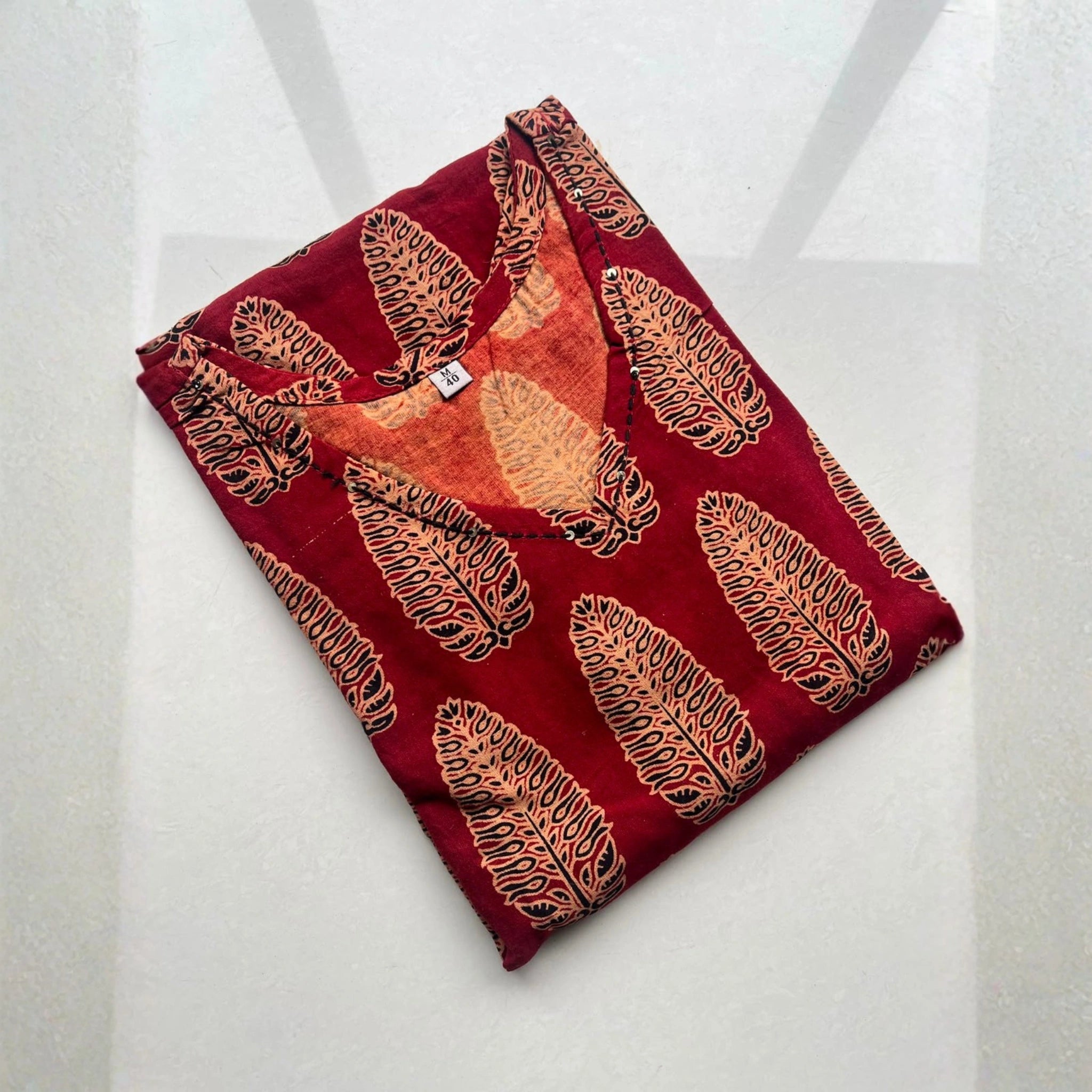 Elegant Black & Red Printed Cotton Kurti