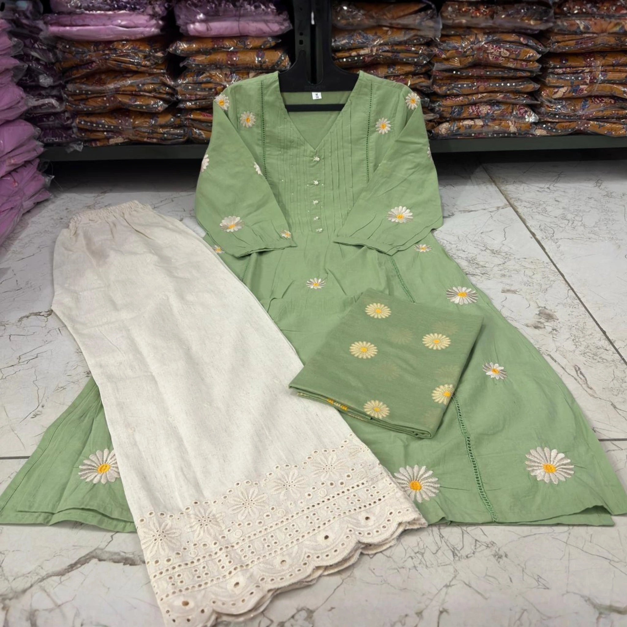 Floral Grace Kurti Pant & Dupatta Set