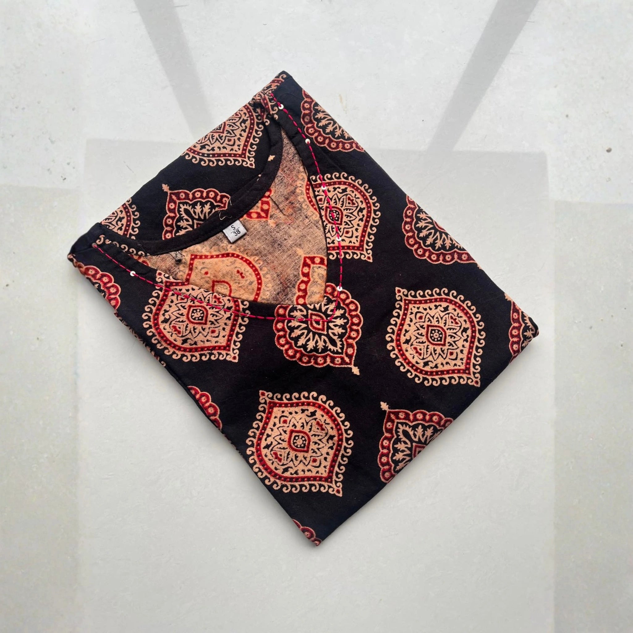 Elegant Black & Red Printed Cotton Kurti