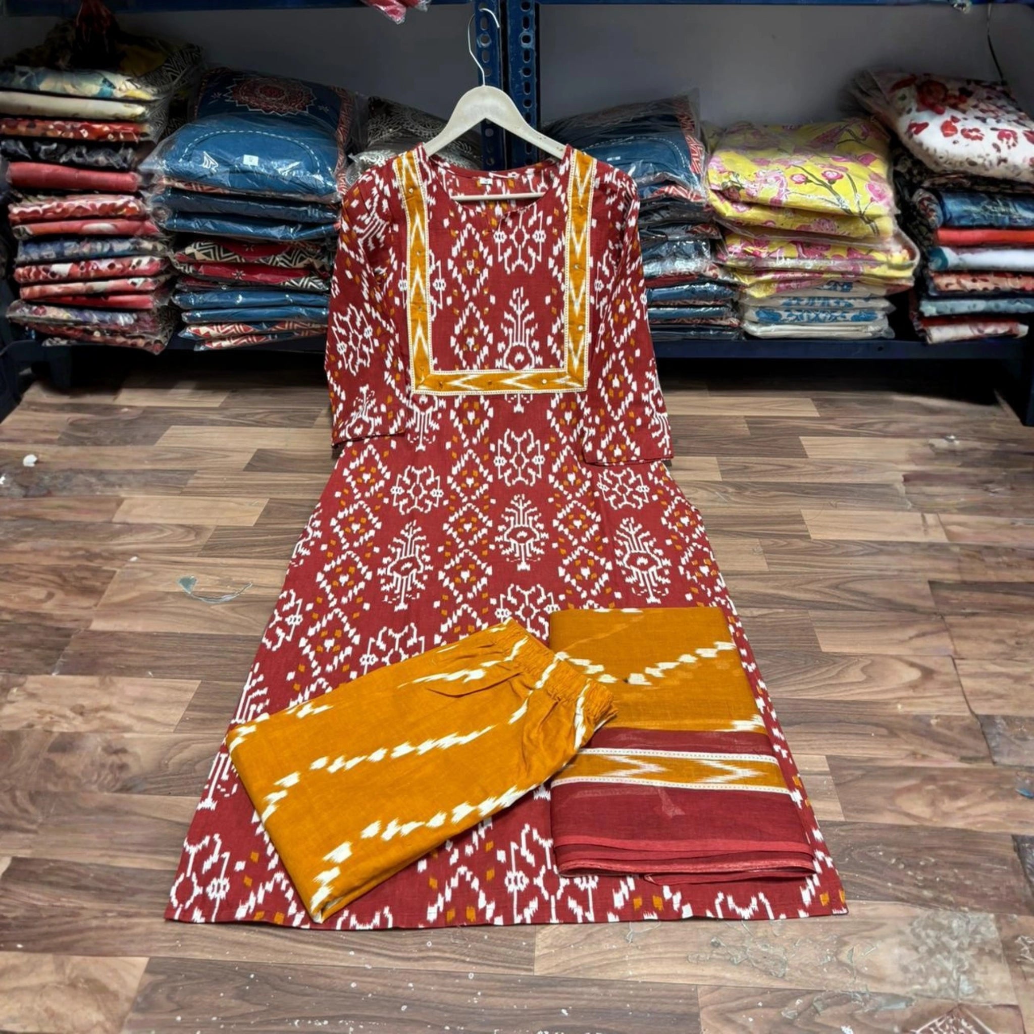 Elegant Cotton Ikat Kurta Set