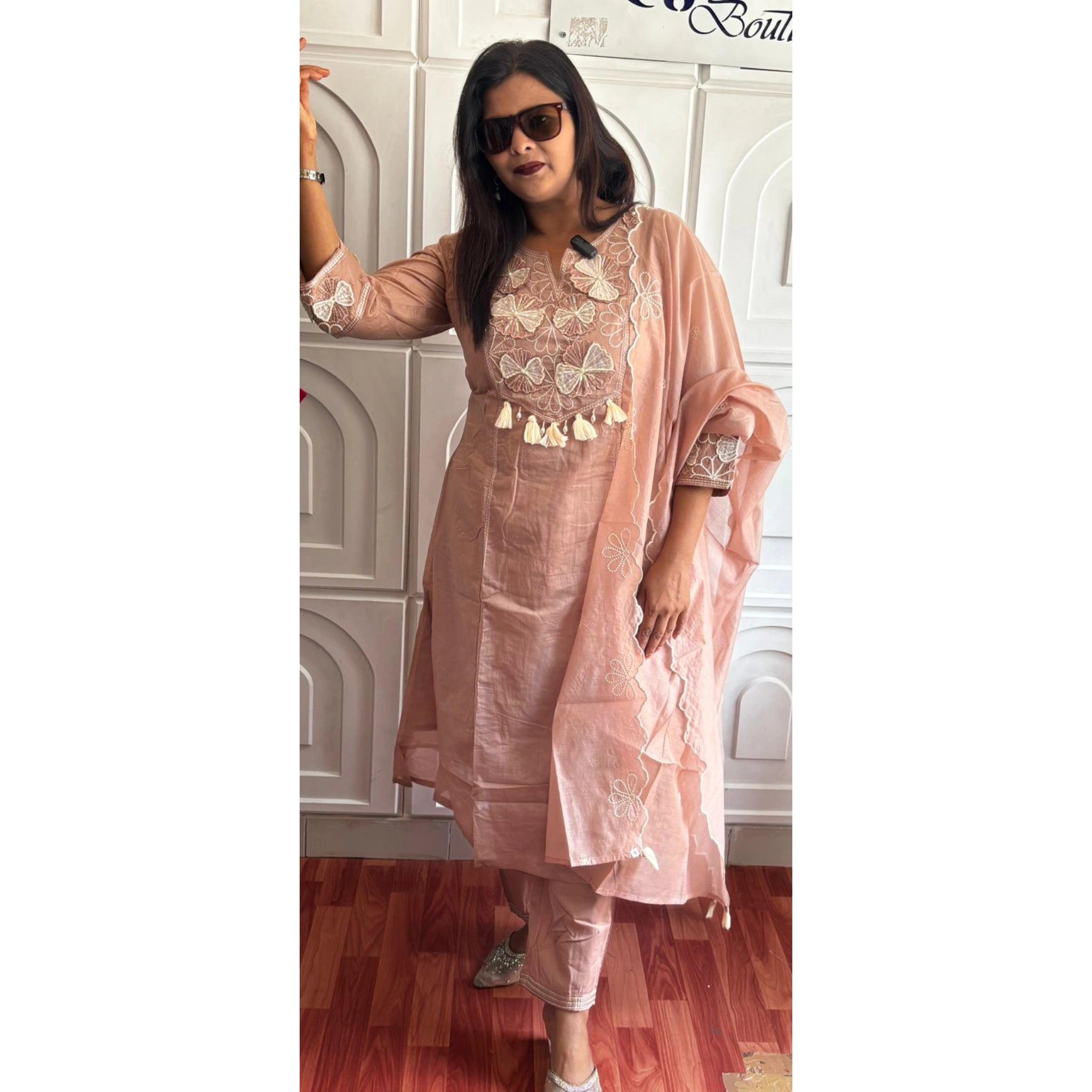 Peach Blossom Mul Chanderi Suit Set
