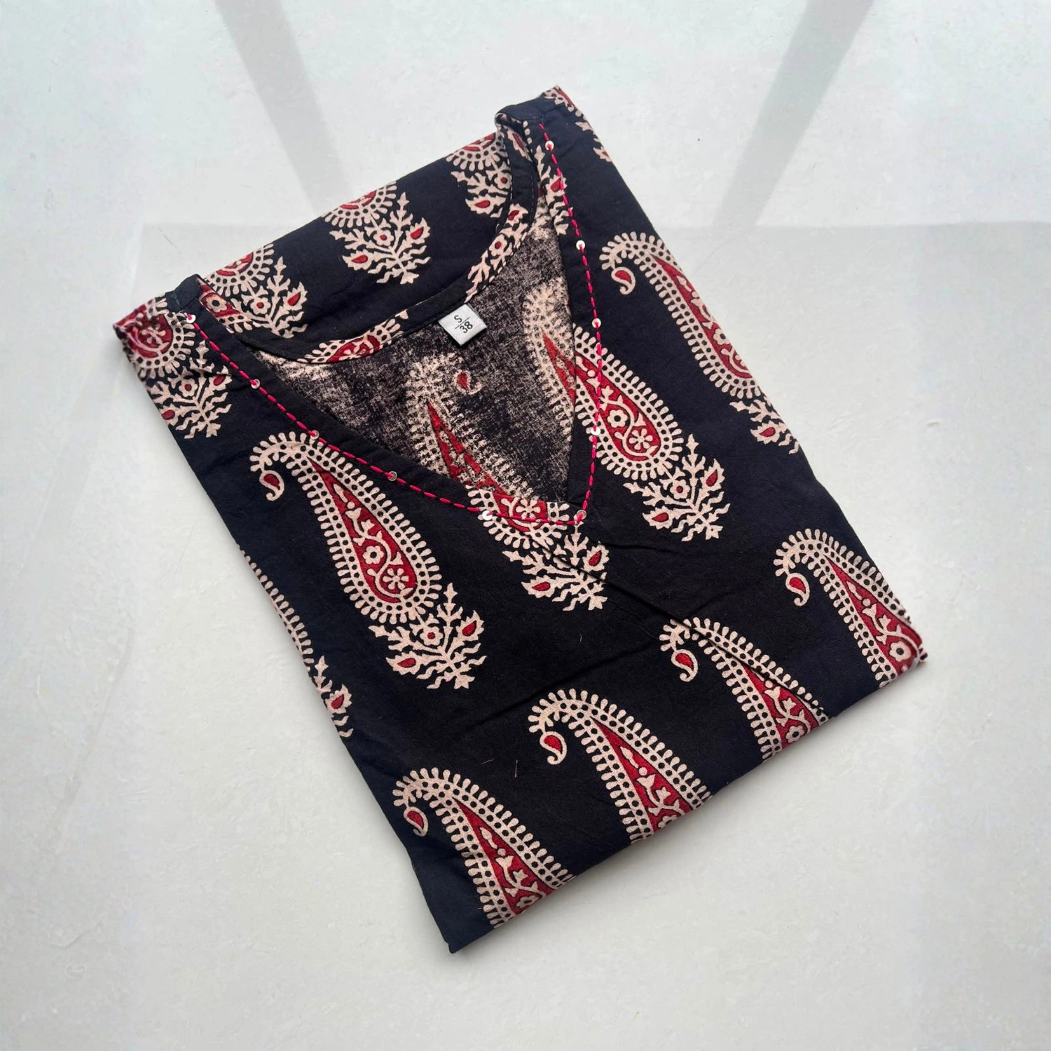 Elegant Black & Red Printed Cotton Kurti