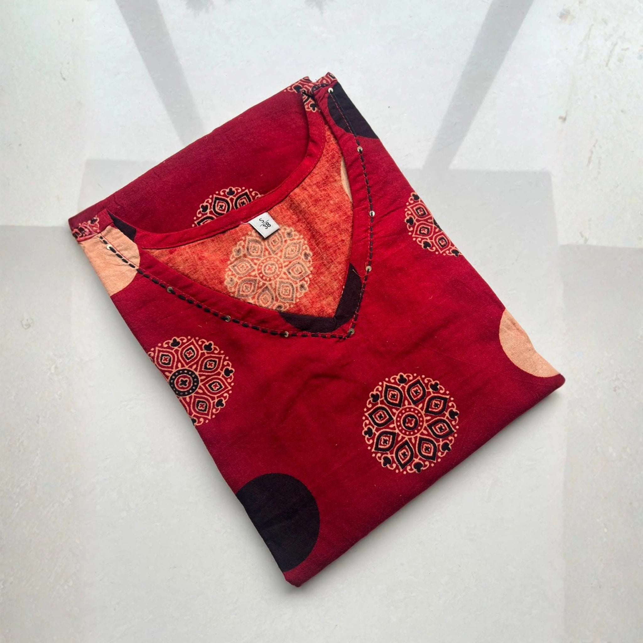 Elegant Black & Red Printed Cotton Kurti