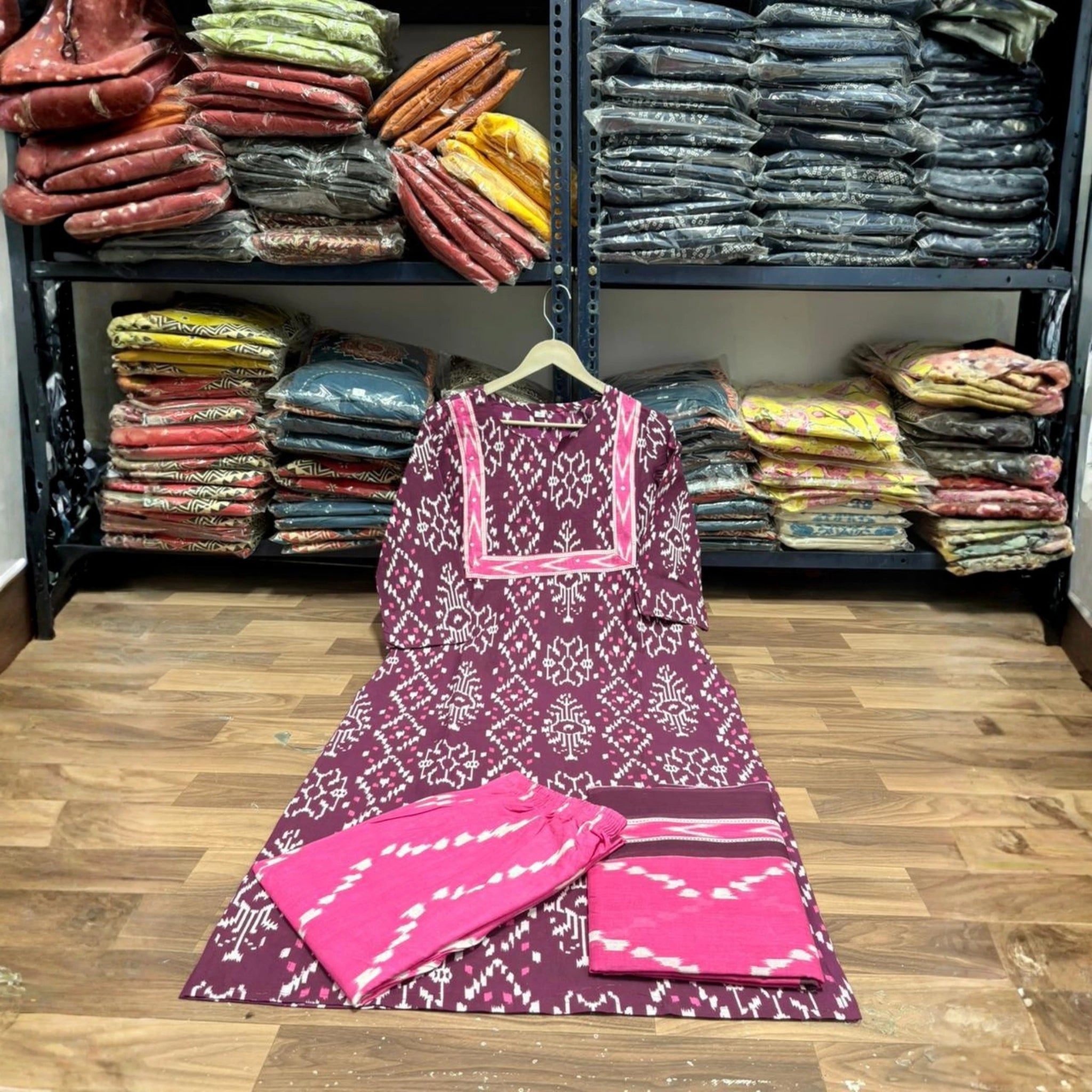 Elegant Cotton Ikat Kurta Set