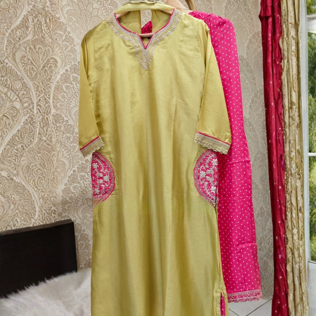 Elegant Pistachio Green Embroidered Kurti Set with Dupatta