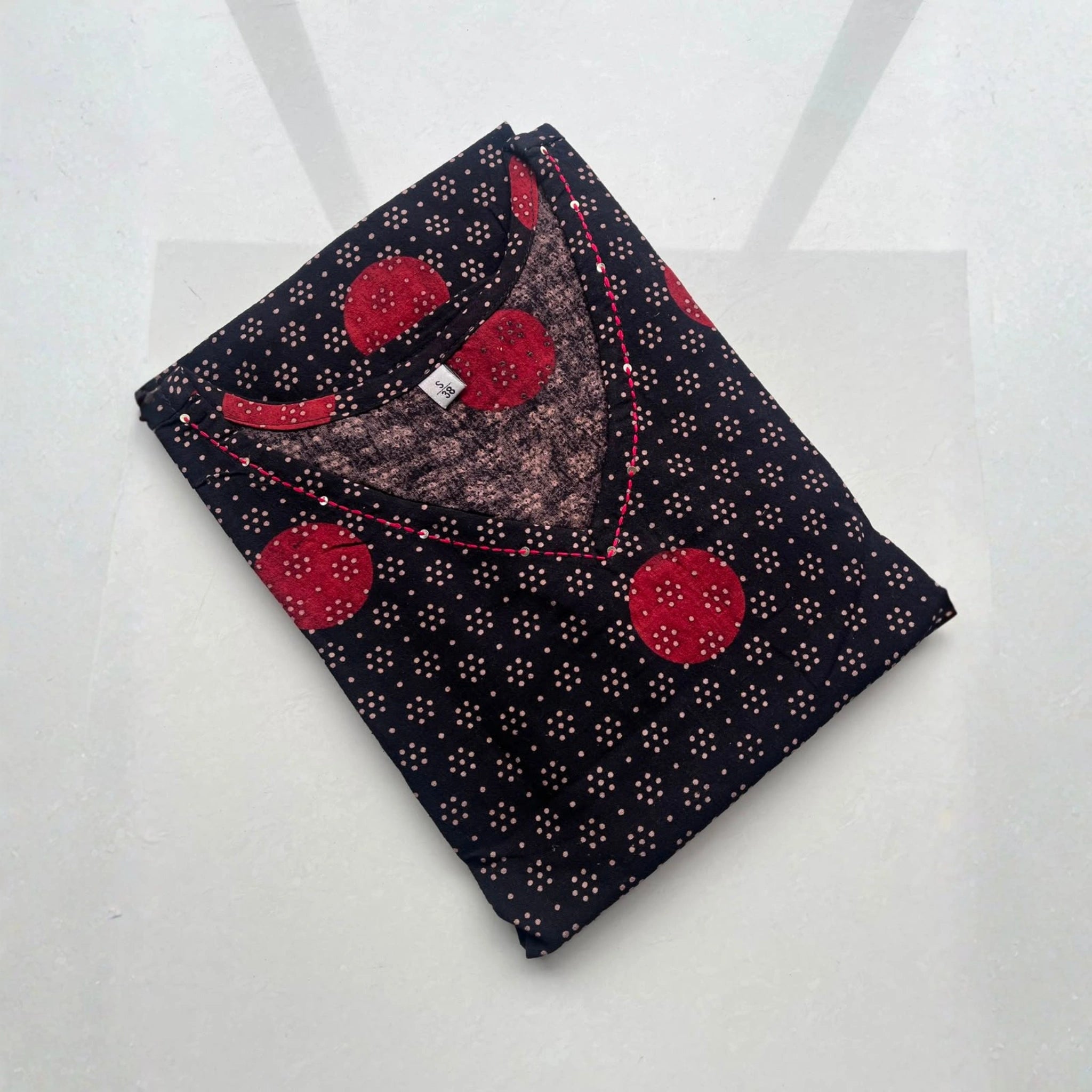 Elegant Black & Red Printed Cotton Kurti